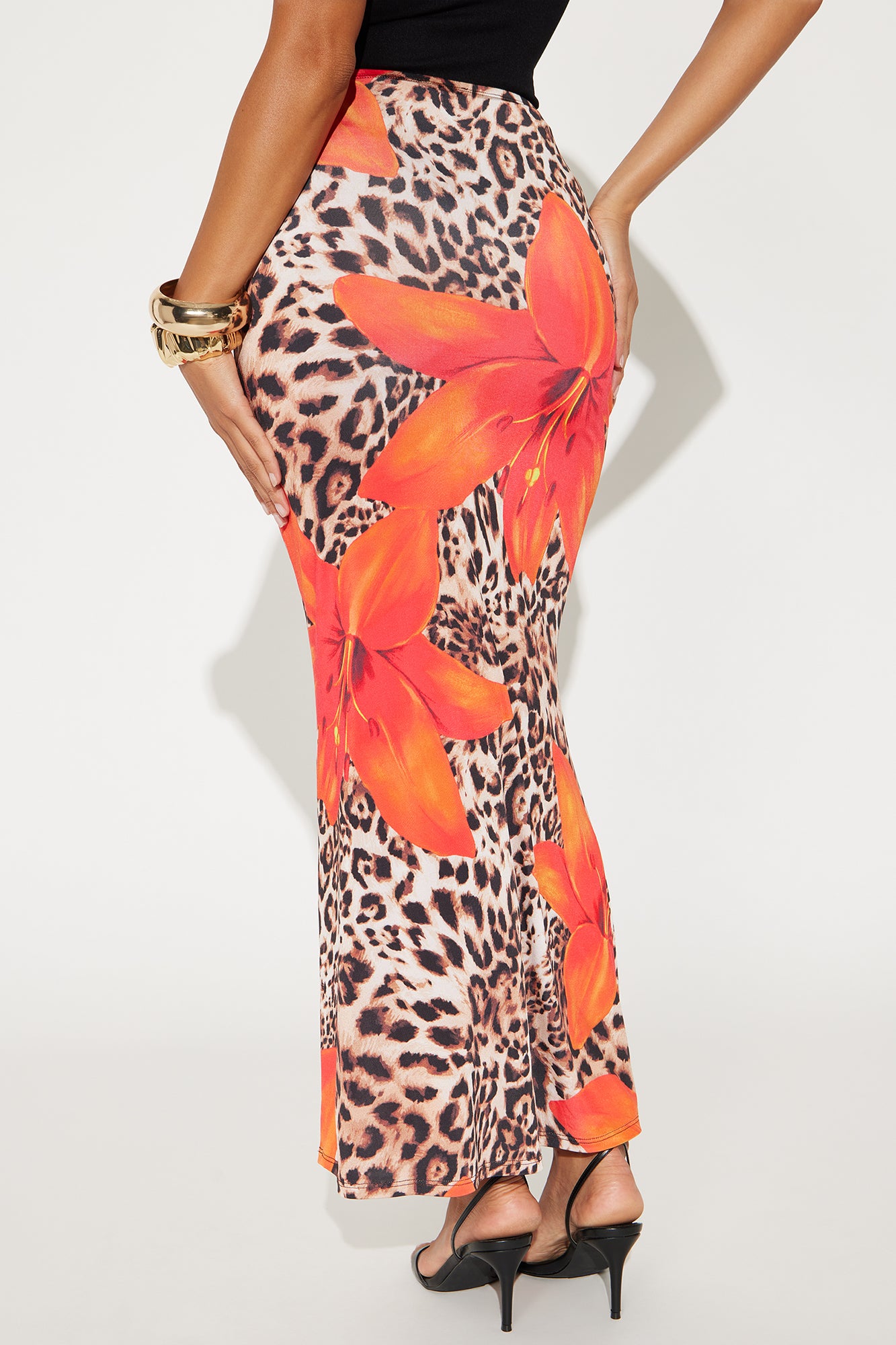 My Way Floral Leopard Print Maxi Skirt - Orange/combo - Image 3