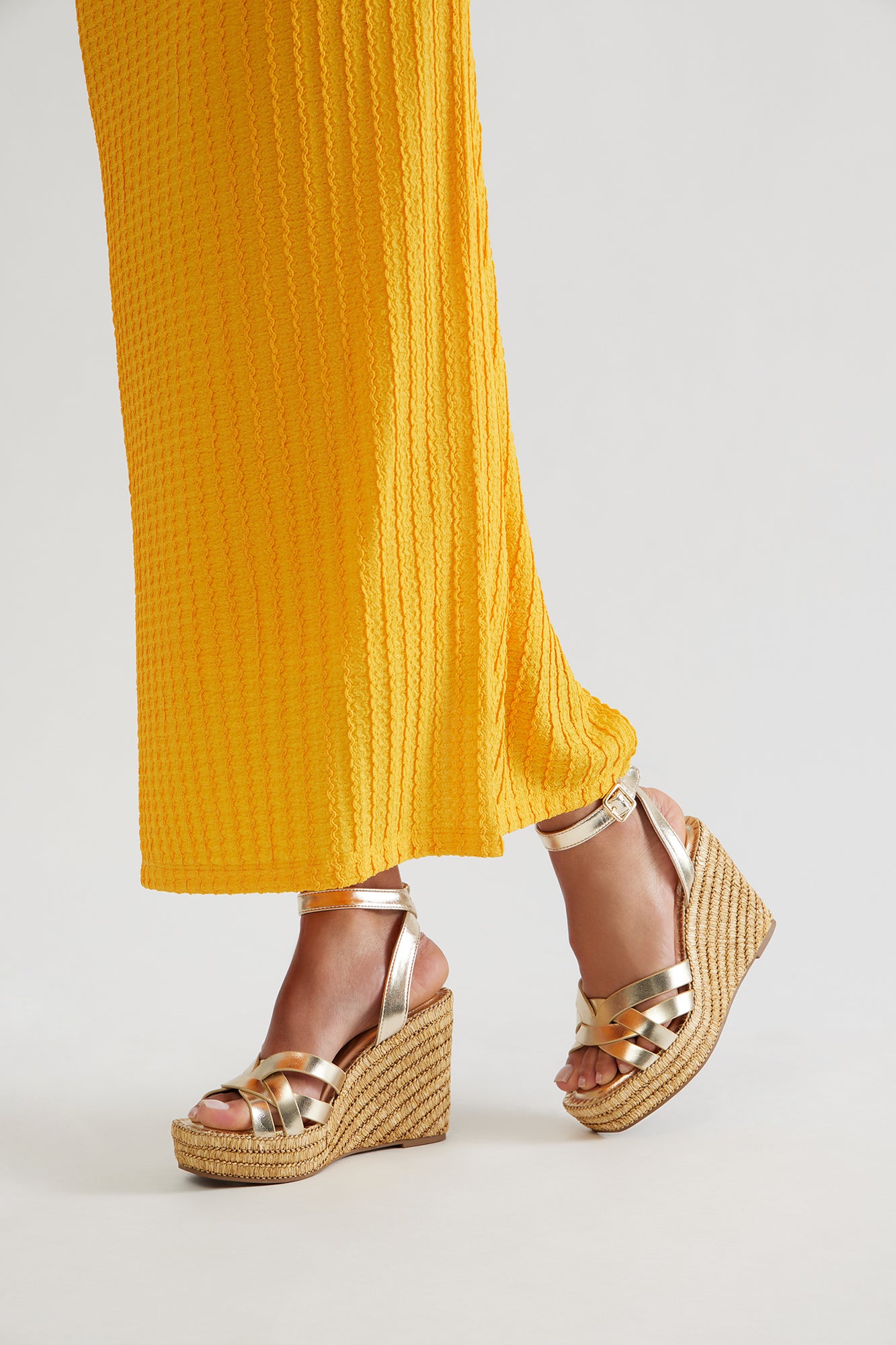 Lottie Raffia Ankle Strap Platform Wedges - Gold - Image 3