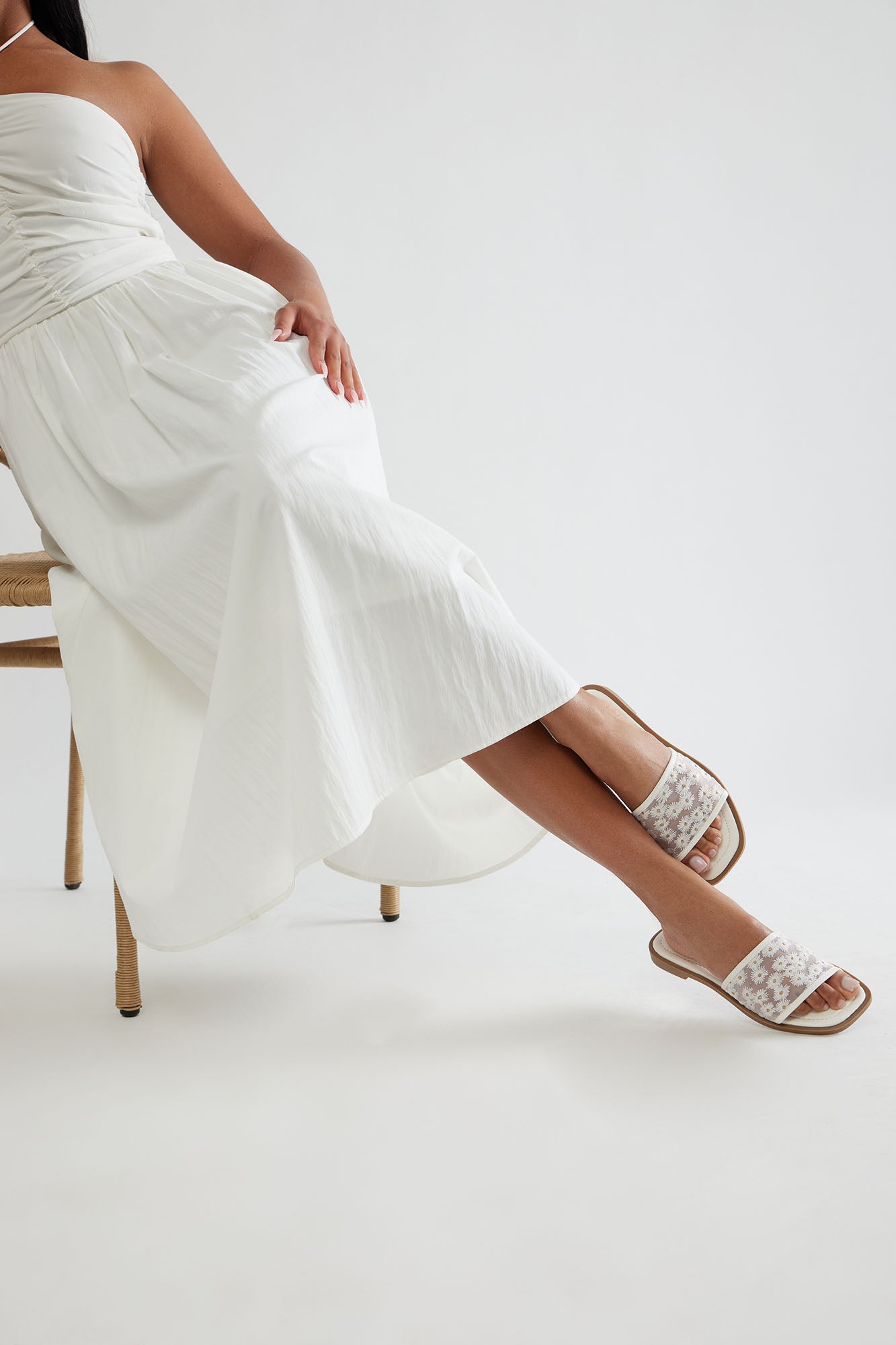 Zita Floral Slip On Sandals - White - Image 4
