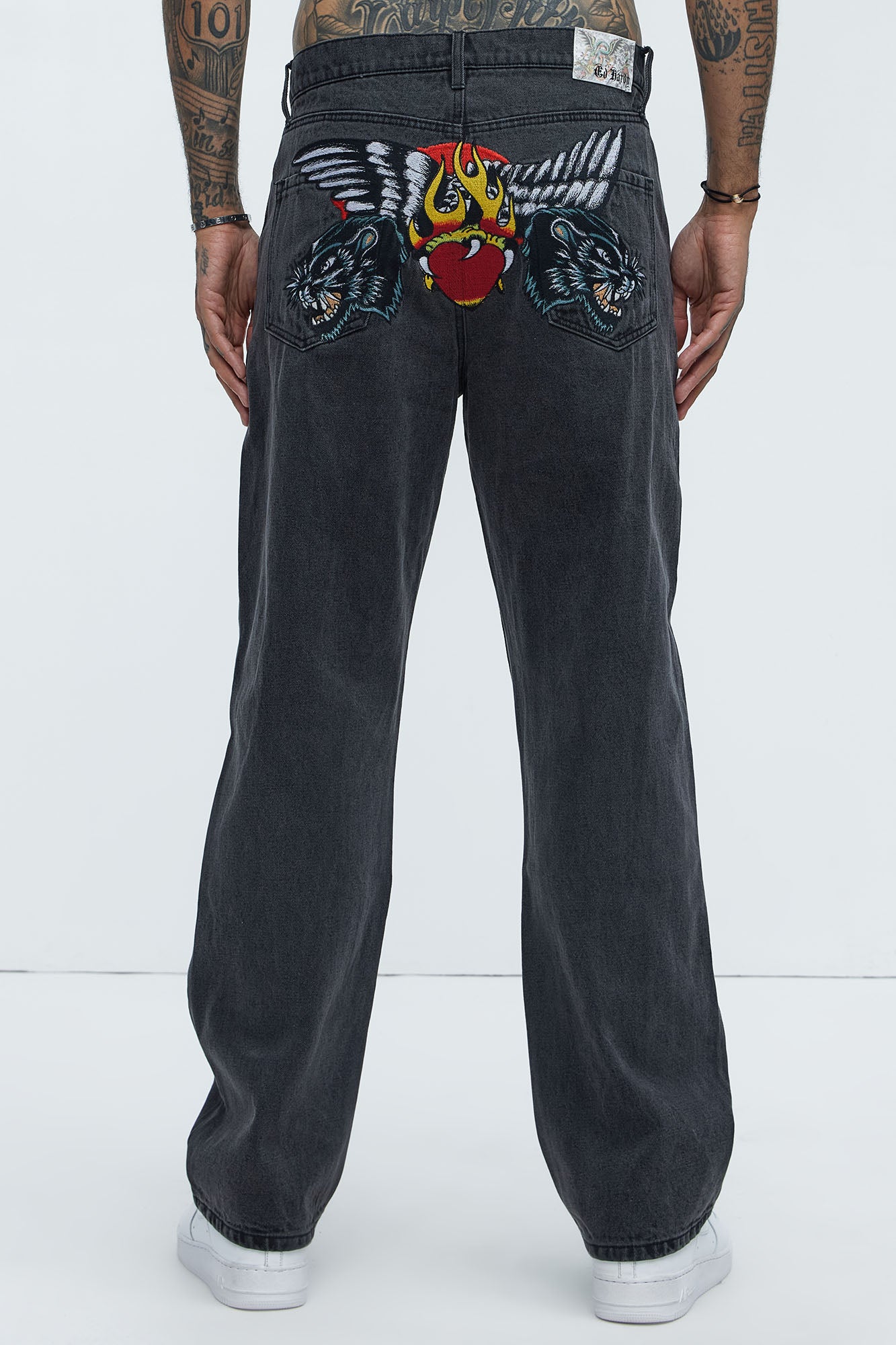 Ed Hardy Relaxed Panther Wings Jeans - Black - Image 5