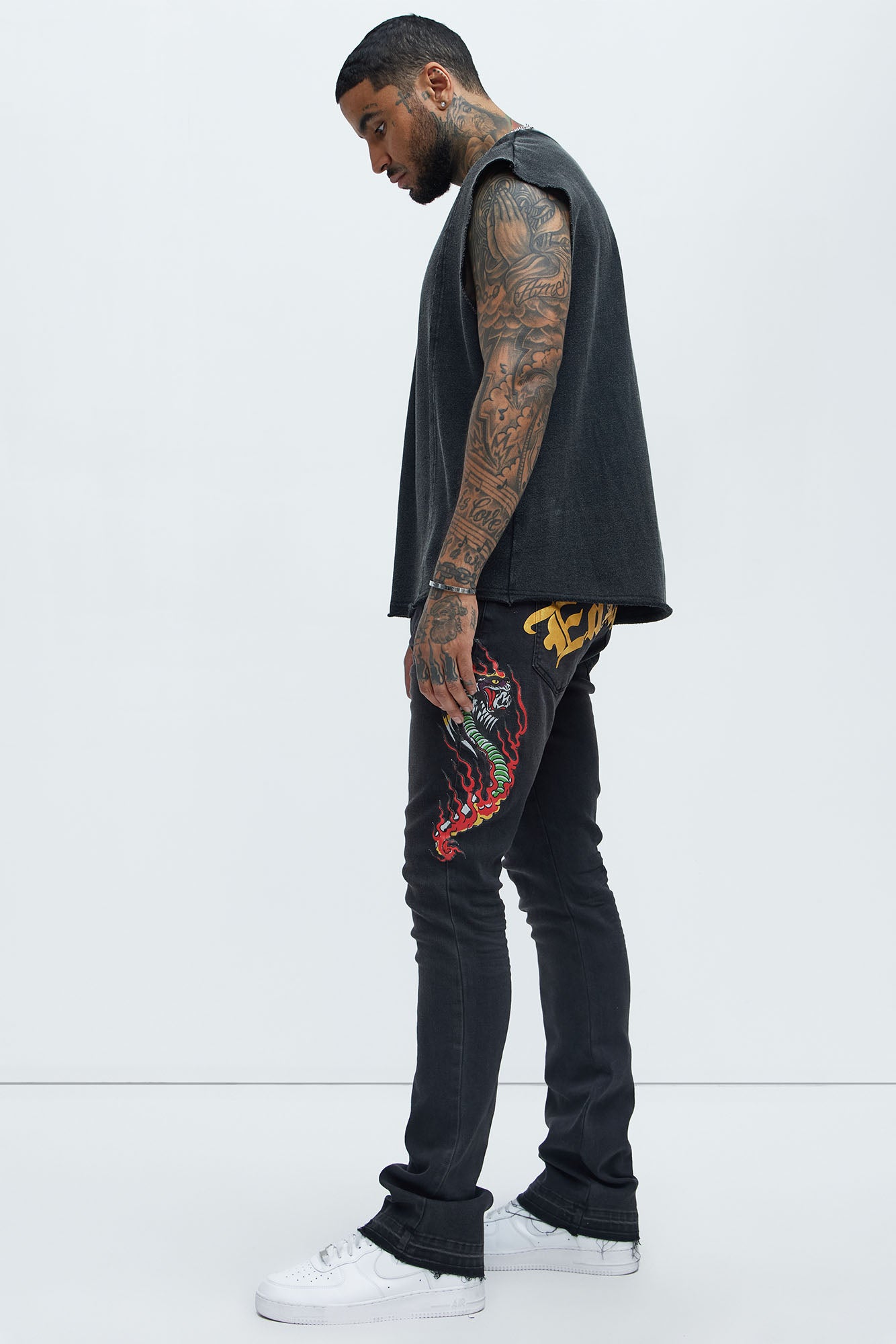 Ed Hardy Stacked Skinny Cobra Flame Jeans - Black Wash - Image 3