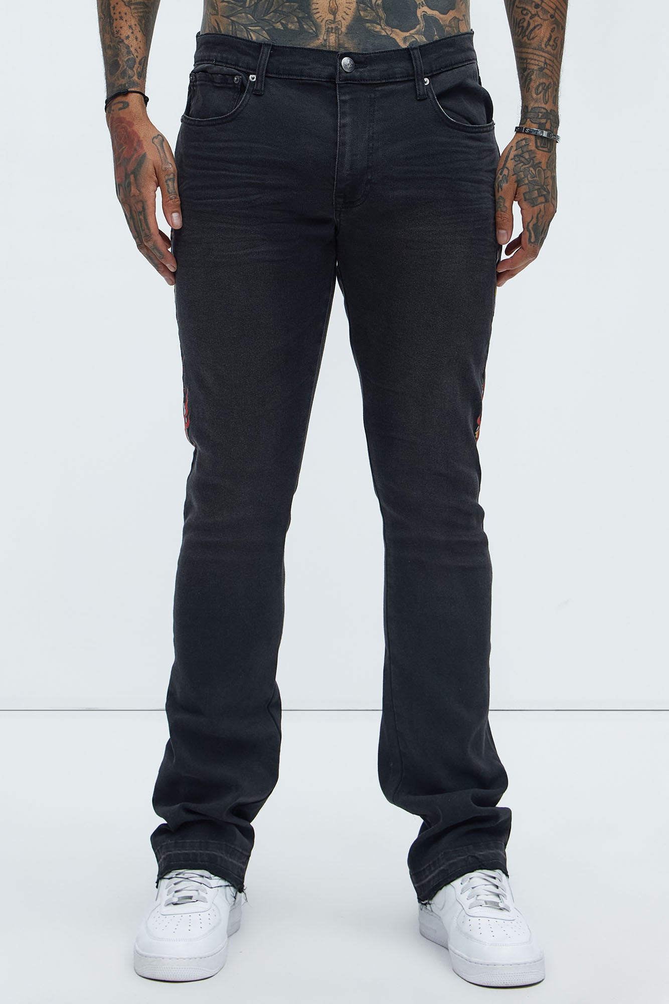 Ed Hardy Stacked Skinny Cobra Flame Jeans - Black Wash - Image 4