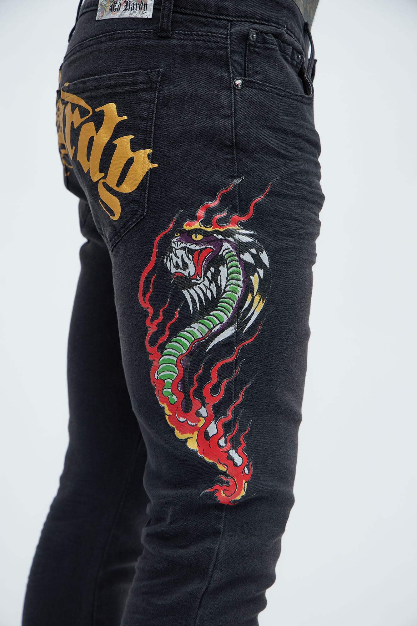 Ed Hardy Stacked Skinny Cobra Flame Jeans - Black Wash - Image 5