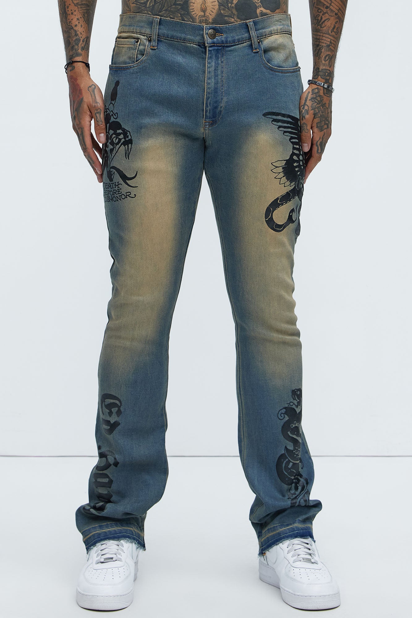 Ed Hardy Stacked Skinny Multi Tattoo Jeans  - Vintage Wash - Image 3