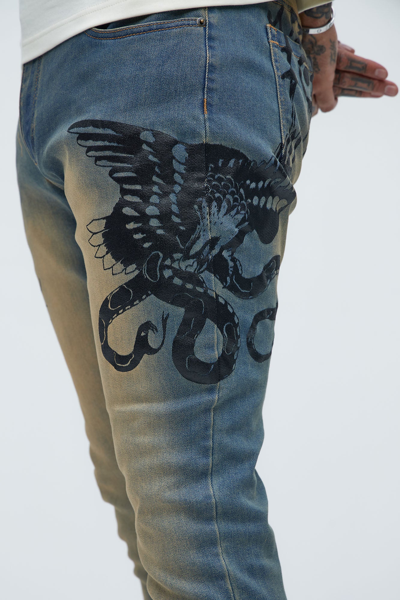 Ed Hardy Stacked Skinny Multi Tattoo Jeans  - Vintage Wash - Image 5