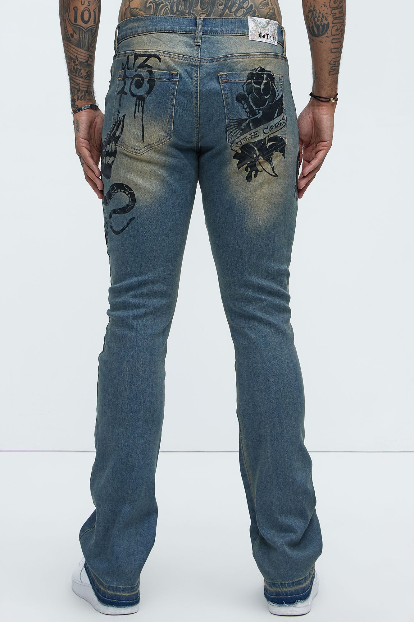 Ed Hardy Stacked Skinny Multi Tattoo Jeans  - Vintage Wash - Image 8