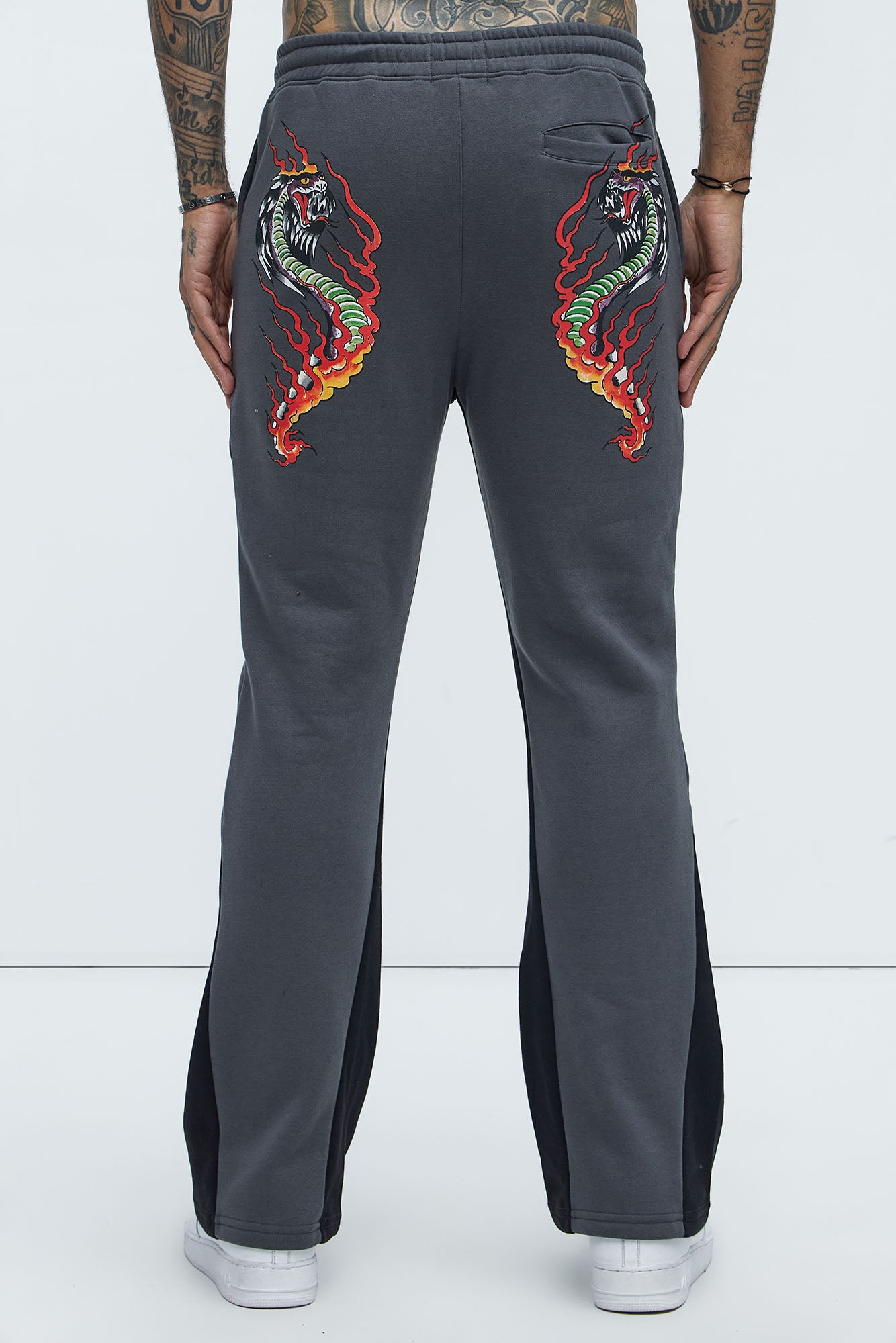 Ed Hardy Dragon Flamed Stacked Sweatpants - Charcoal - Image 6