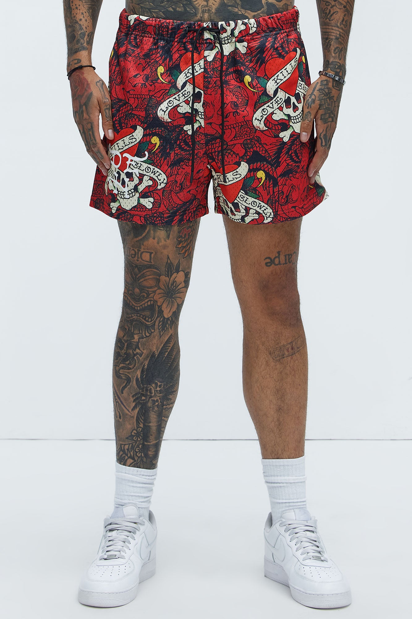 Ed Hardy Relaxed All Over Print Mesh Short - Red - Image 3