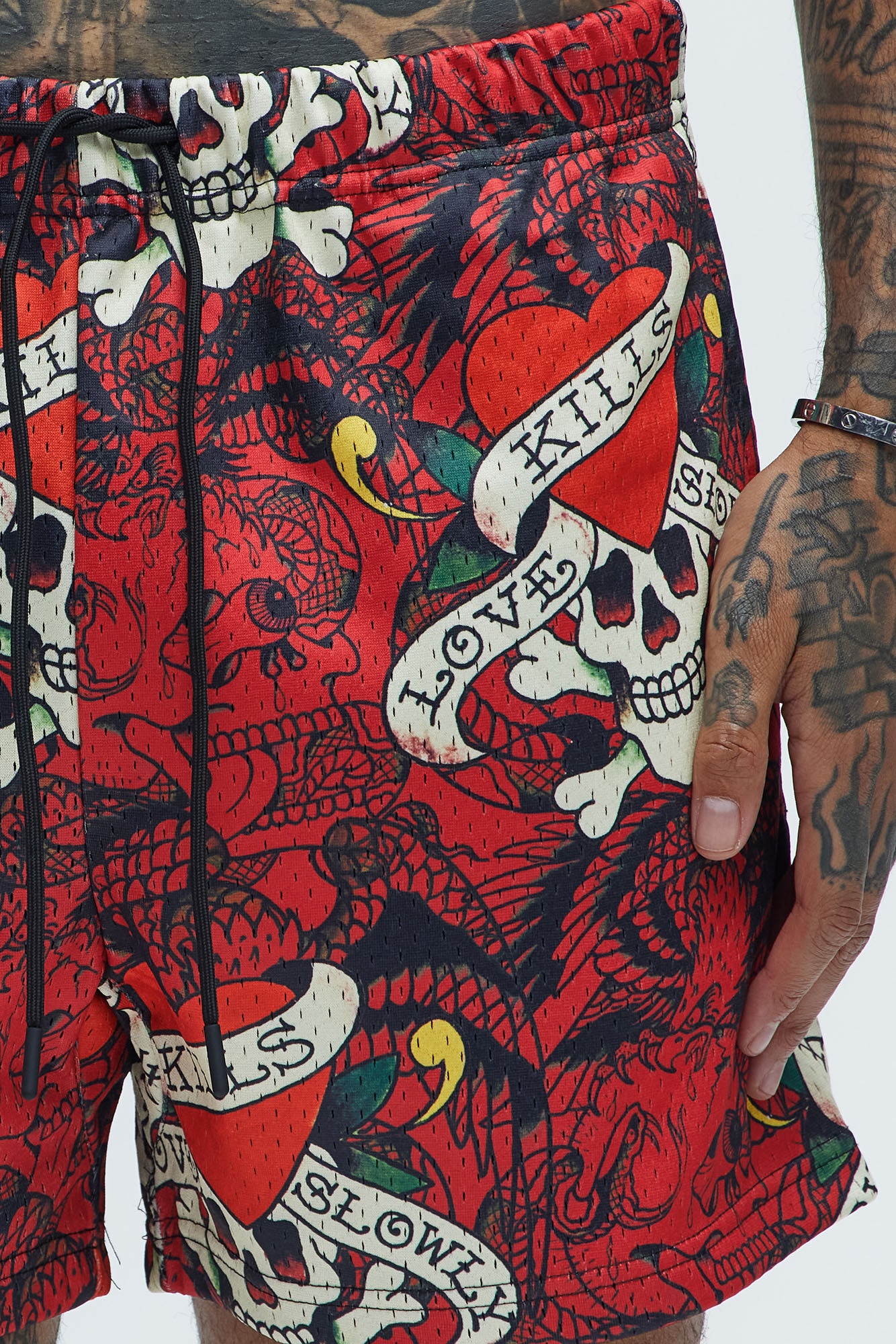 Ed Hardy Relaxed All Over Print Mesh Short - Red - Image 4