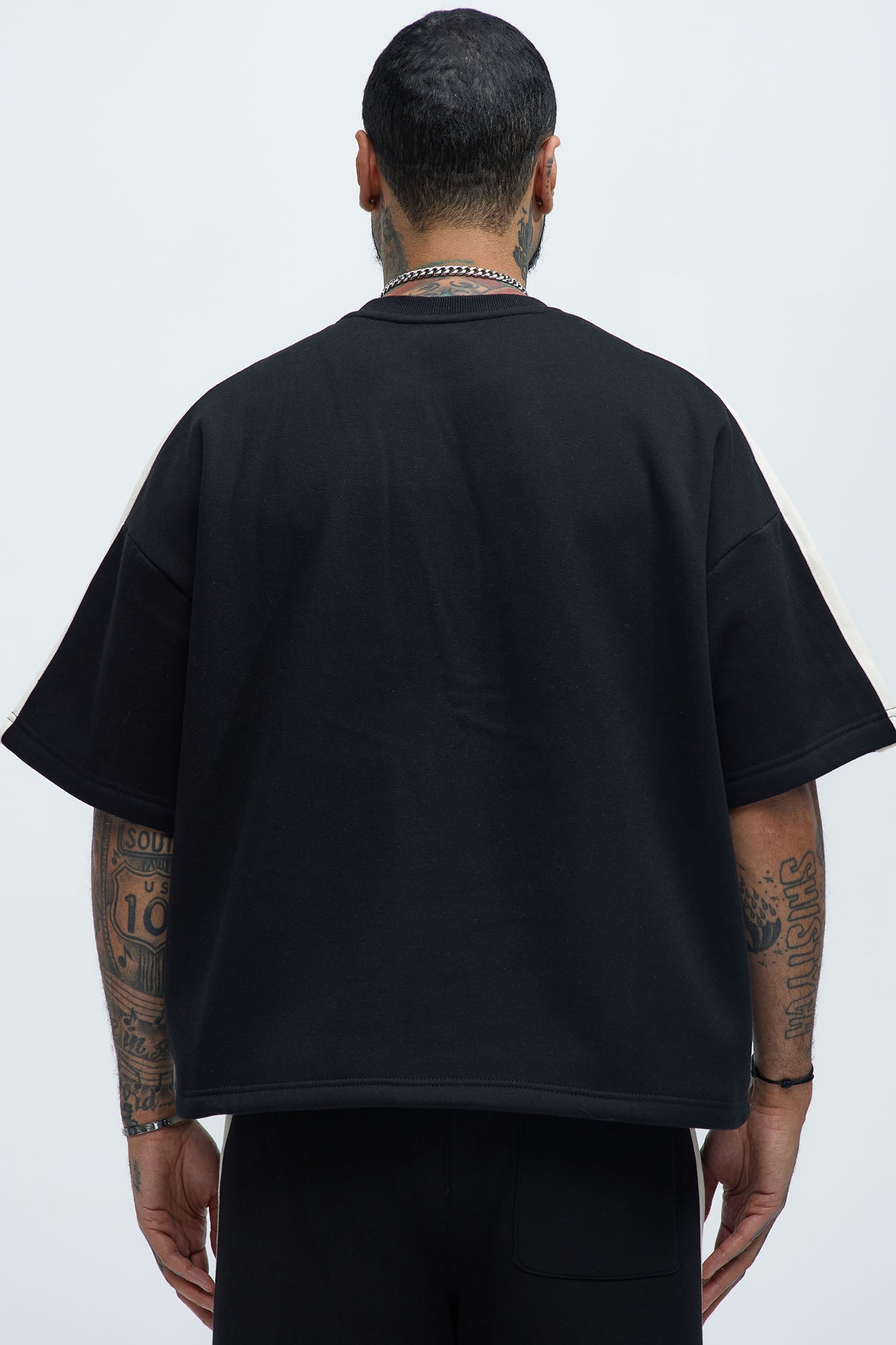 Tyson Oversized Heavyweight Striped Tee - Black - Image 4