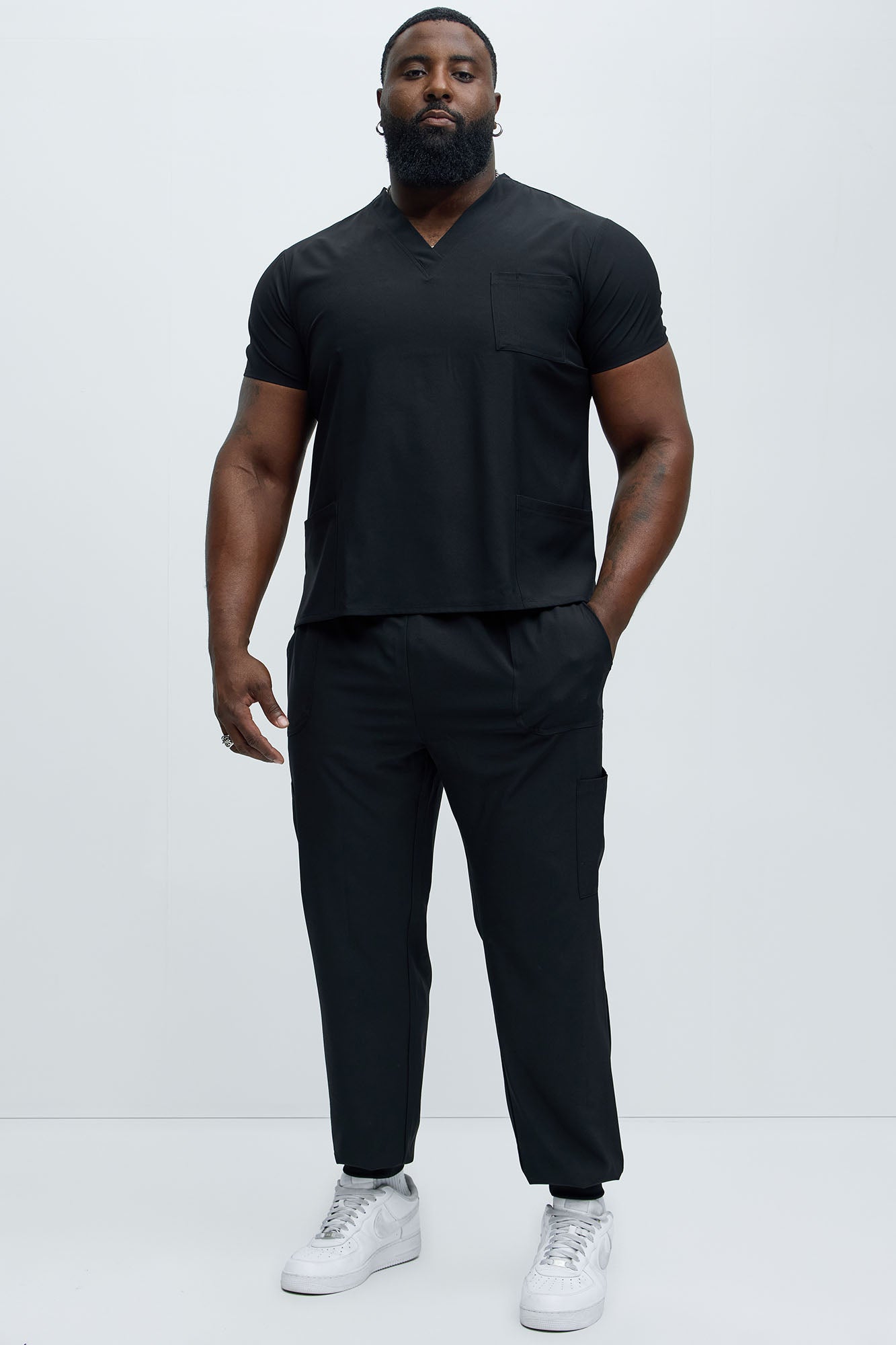 Mens Essential 4 Way Stretch Scrub Uniform Jogger Set - Black - Image 5