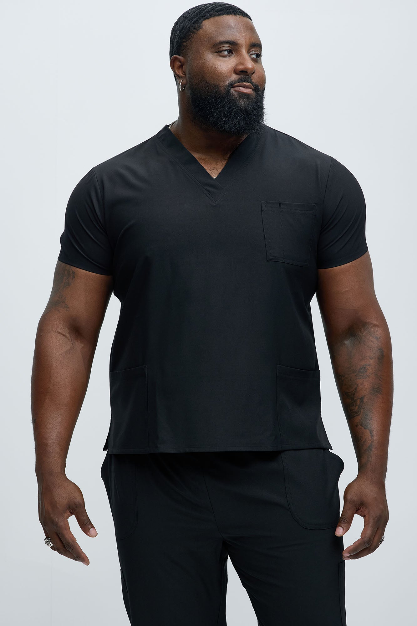 Mens Essential 4 Way Stretch Scrub Uniform Jogger Set - Black - Image 6