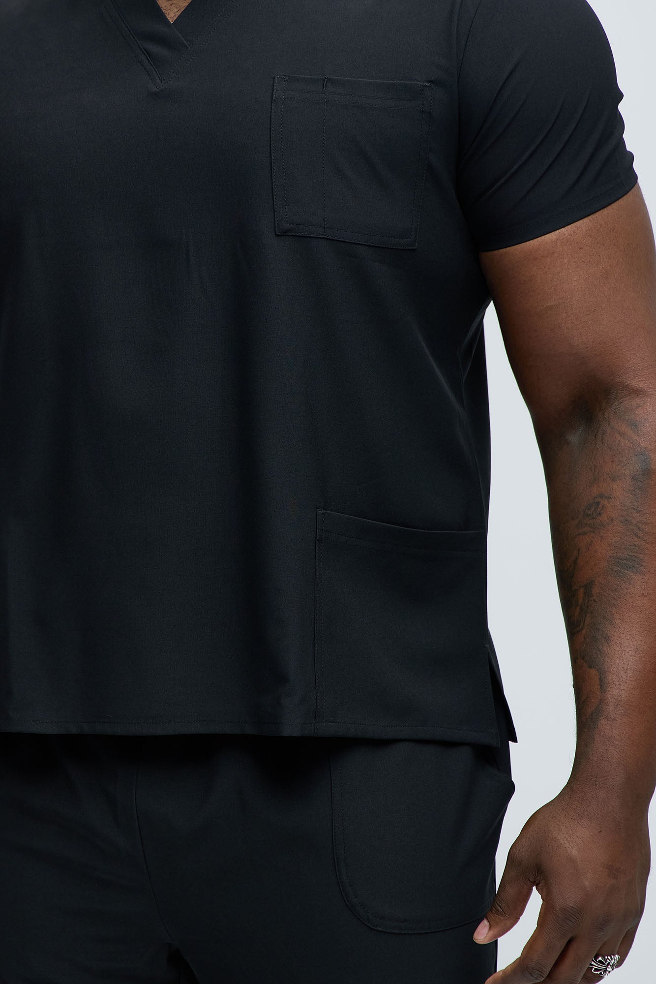 Mens Essential 4 Way Stretch Scrub Uniform Jogger Set - Black - Image 7