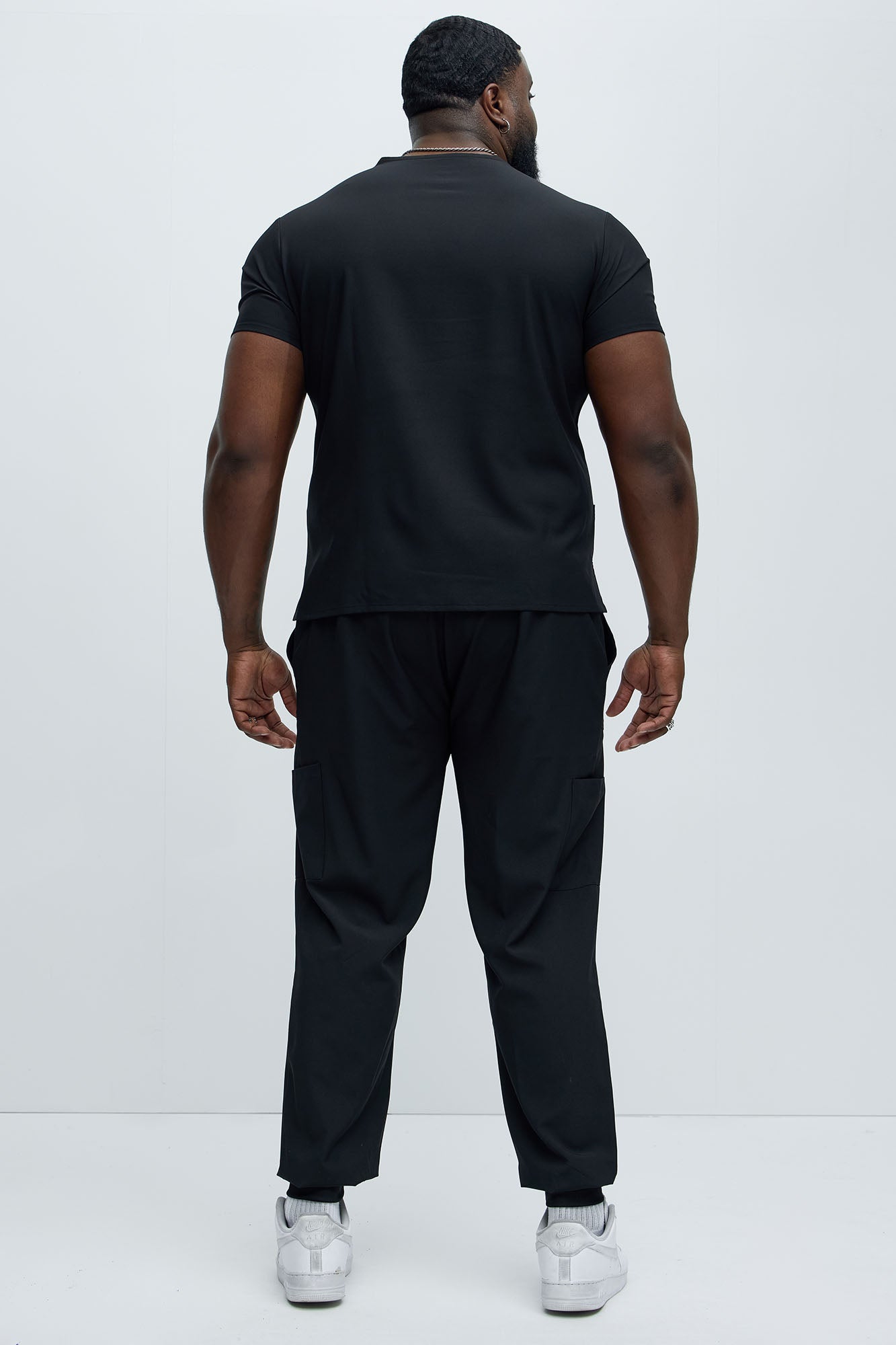 Mens Essential 4 Way Stretch Scrub Uniform Jogger Set - Black - Image 9