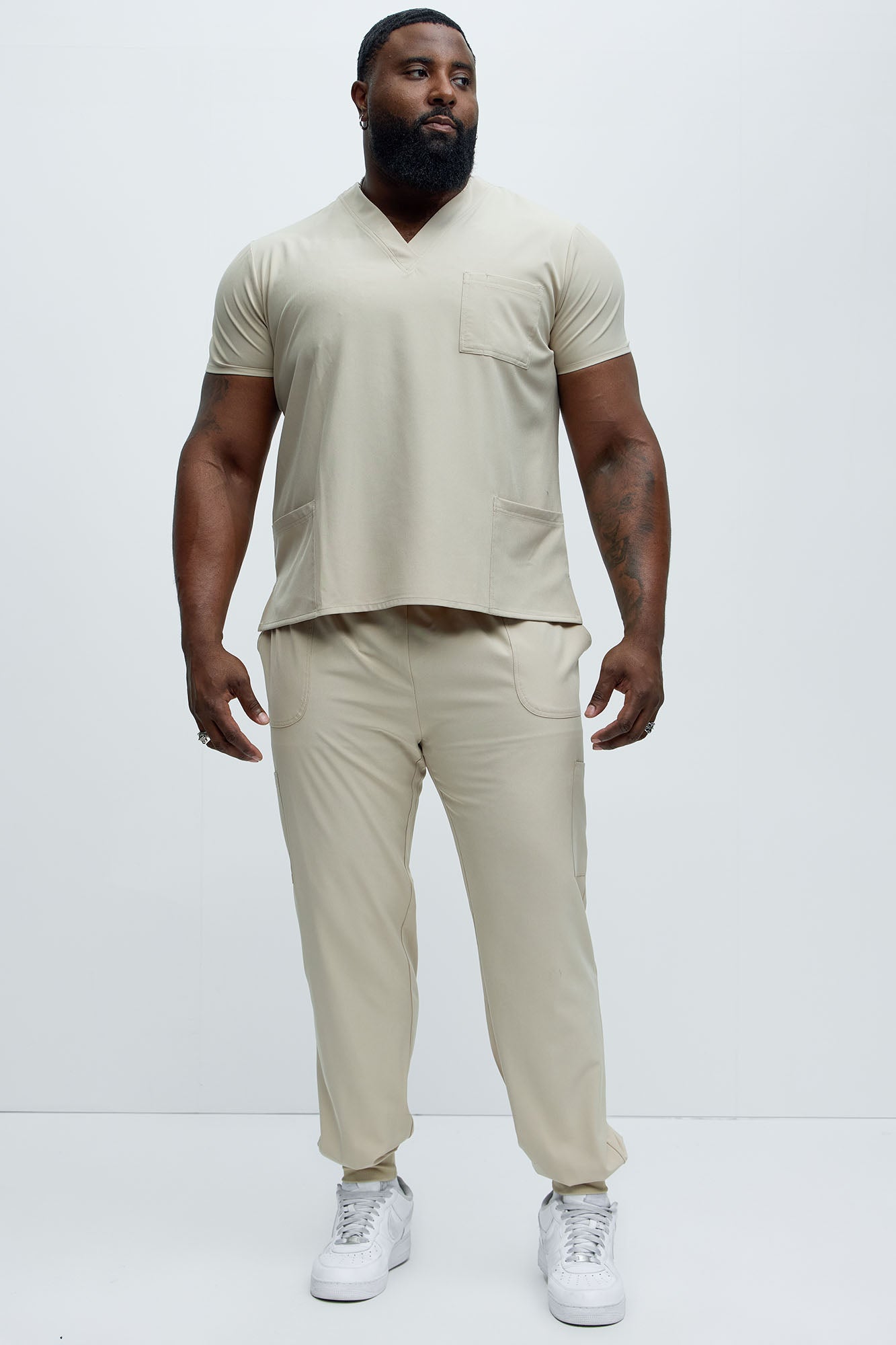 Mens Essential 4 Way Stretch Scrub Uniform Jogger Set - Khaki - Image 5