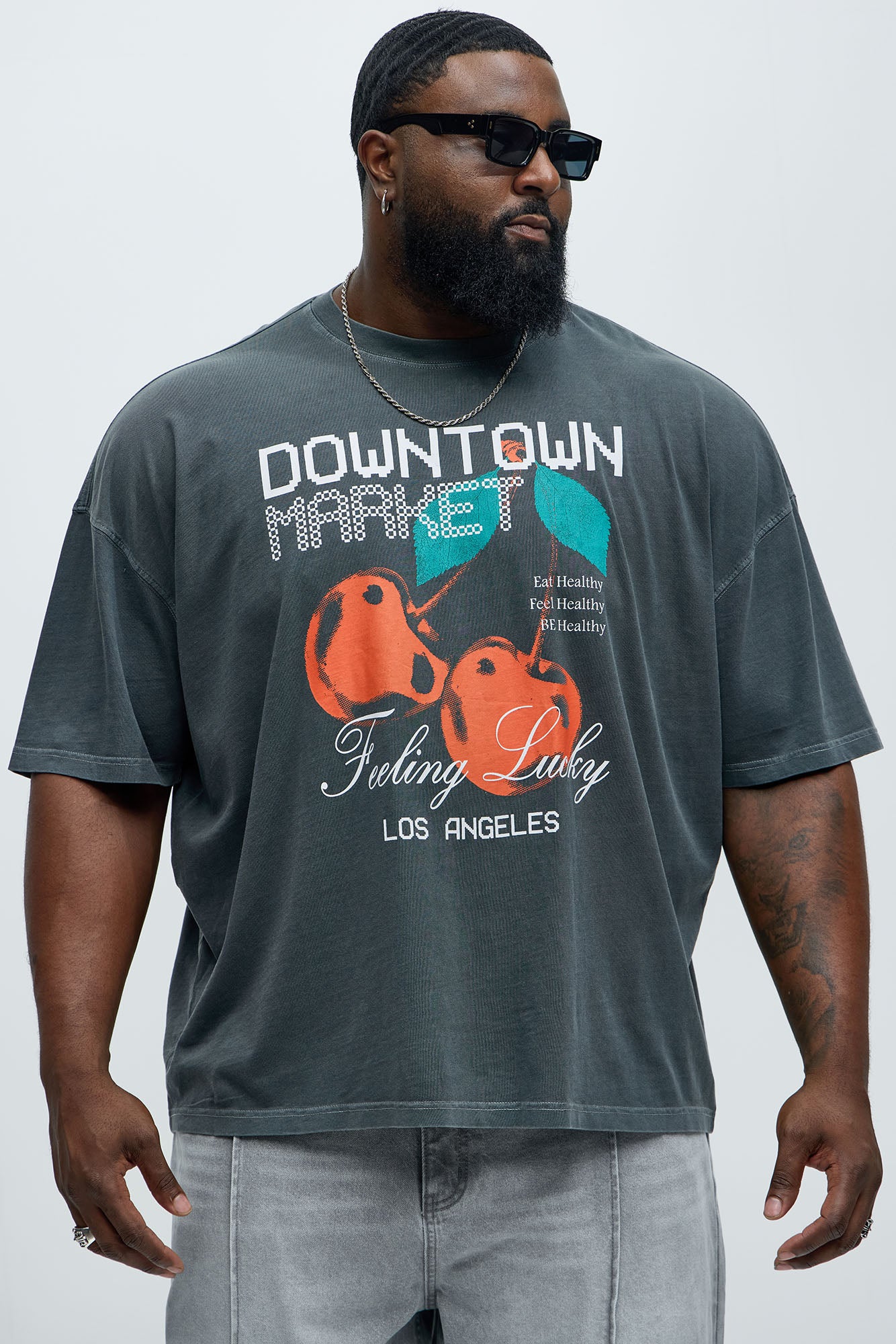 Downtown Market LA Oversized Short Sleeve Tee - Grey - Image 4