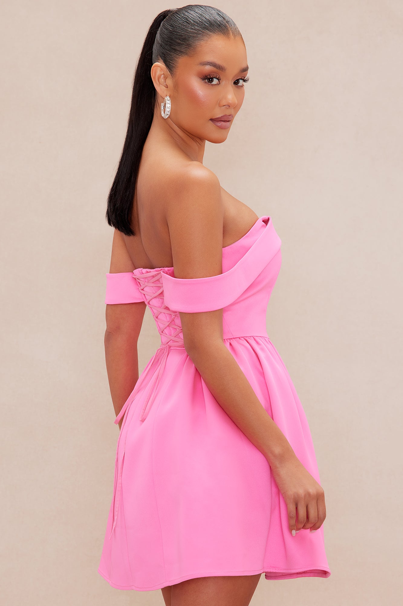 Ariana Satin Mini Dress - Pink - Image 3