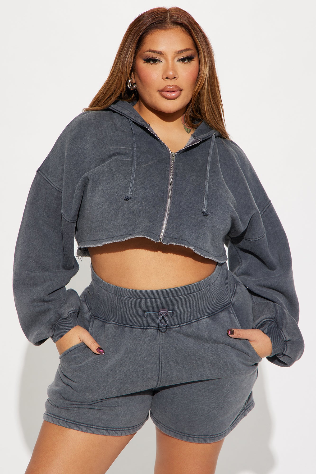 On The Go Fleece Short Set - Charcoal - Image 4