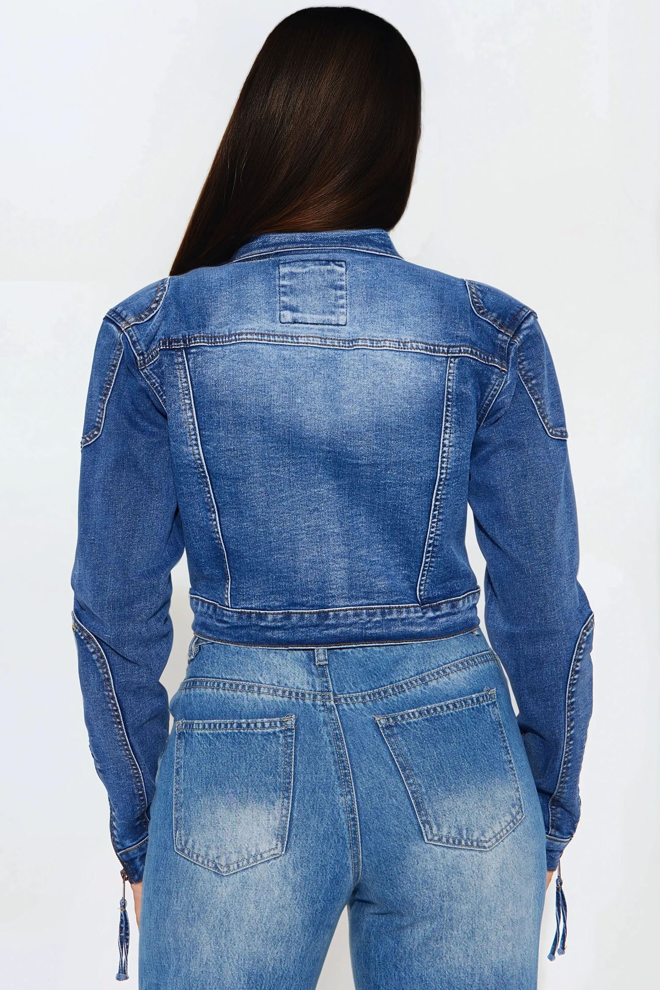 Never Replicated Cropped Denim Jacket - Medium Wash - Image 4