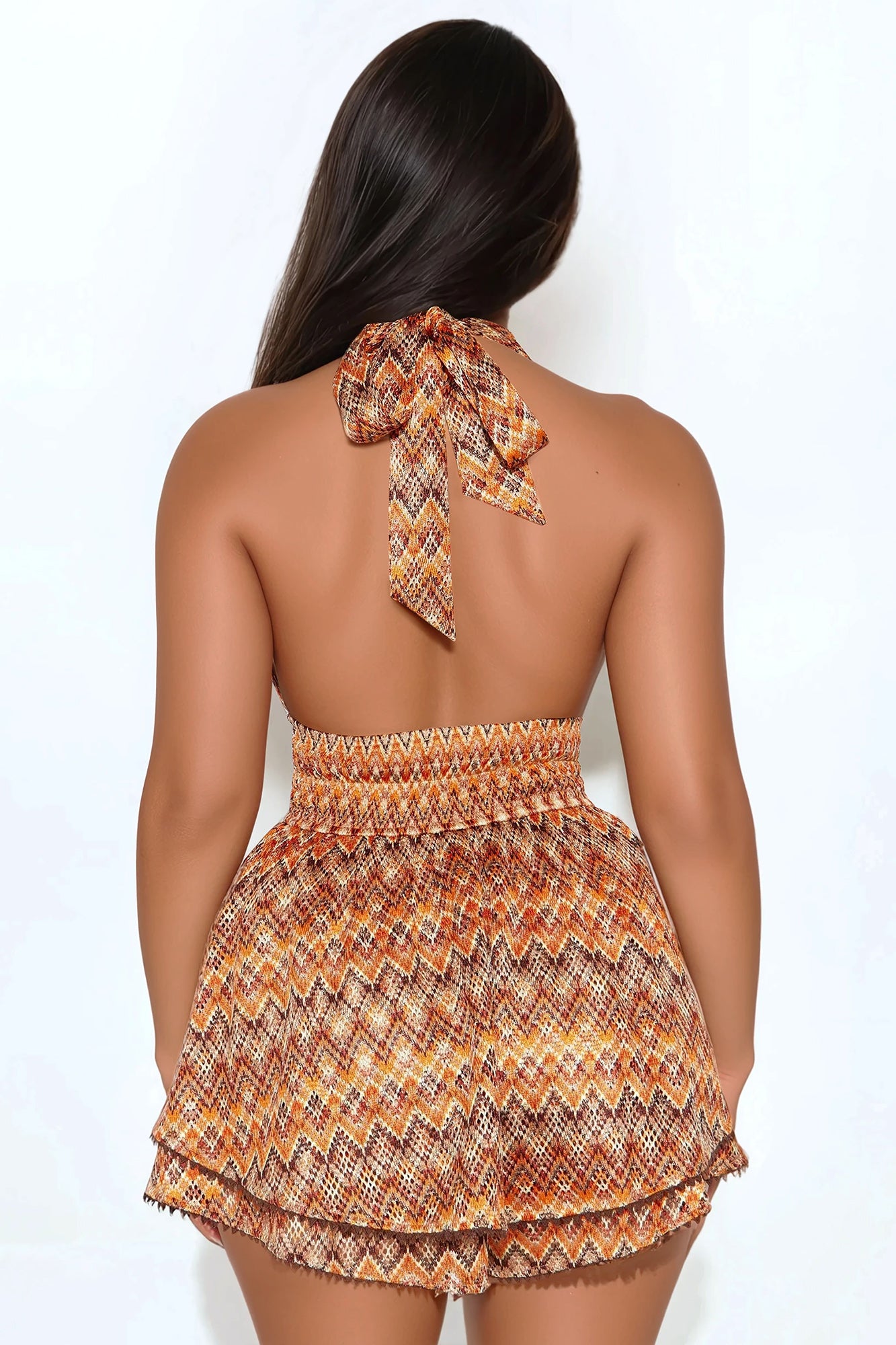 Finding My Way Crochet Halter Romper - Orange/combo - Image 3