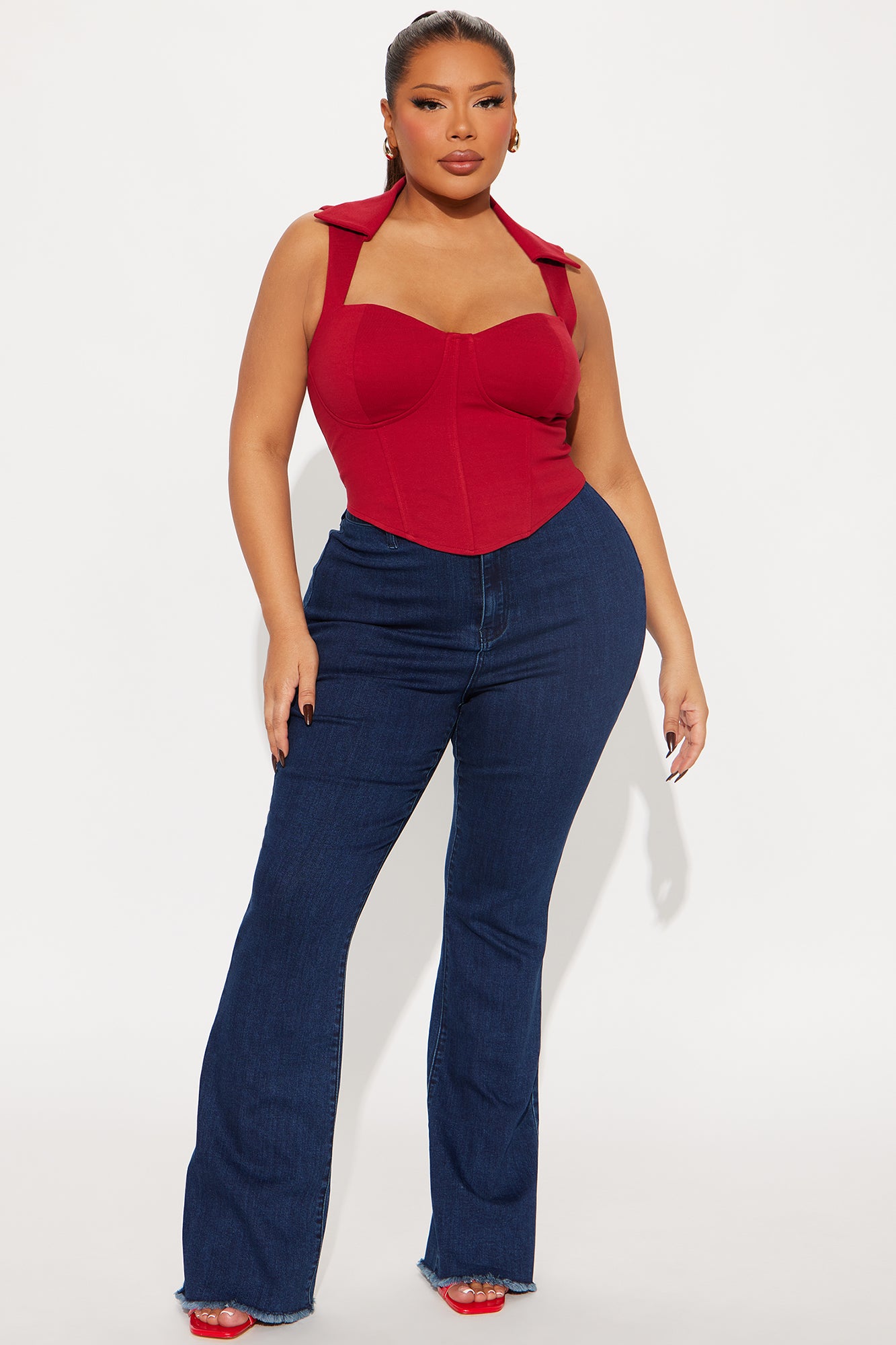 The Mia Double Lined Ponte Corset Top - Red - Image 5