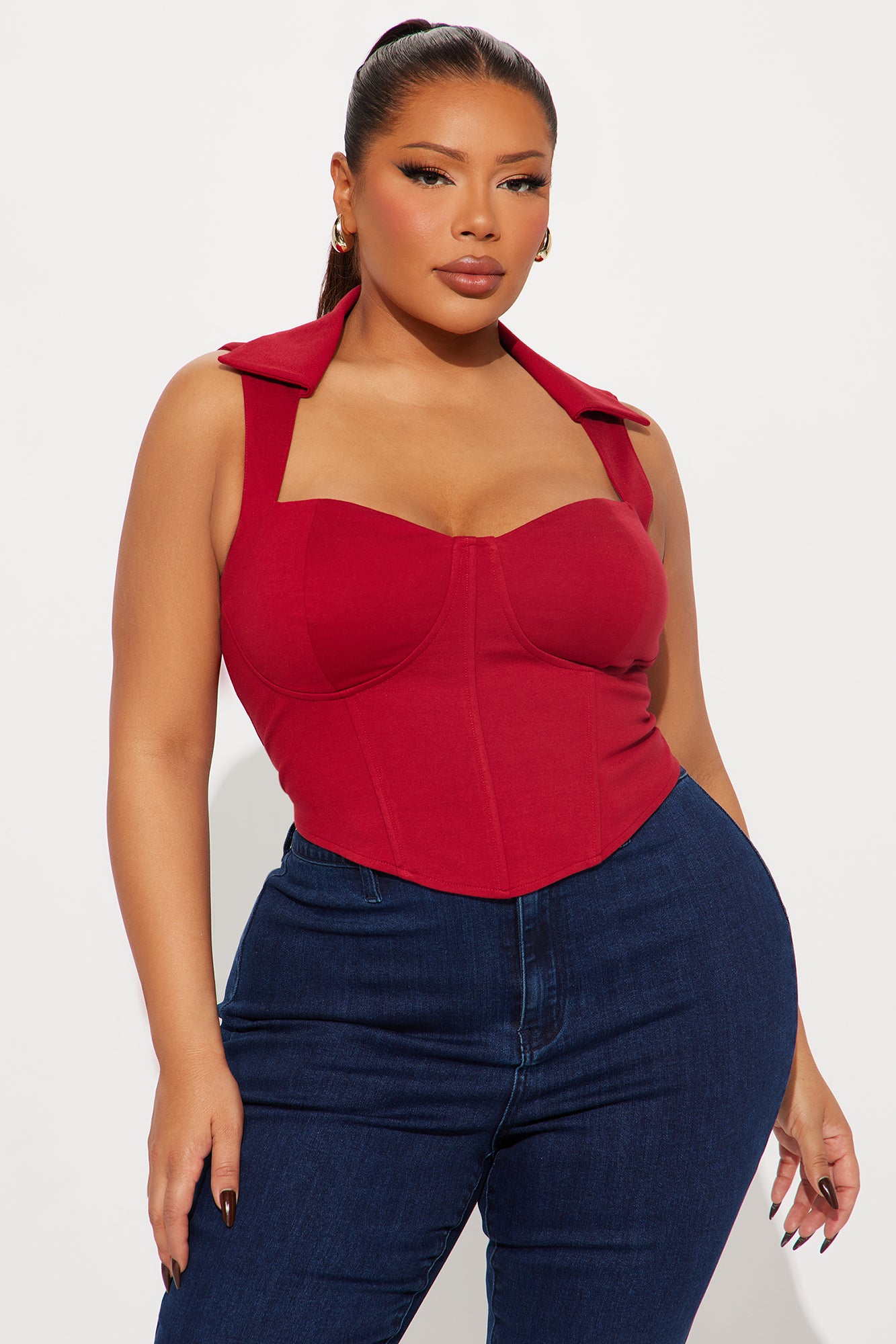 The Mia Double Lined Ponte Corset Top - Red - Image 4