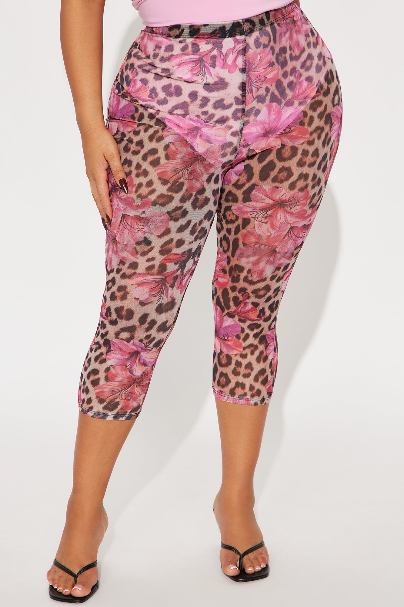 That's Hot Leopard Floral Print Mesh Capri Legging - Brown/combo - Image 5