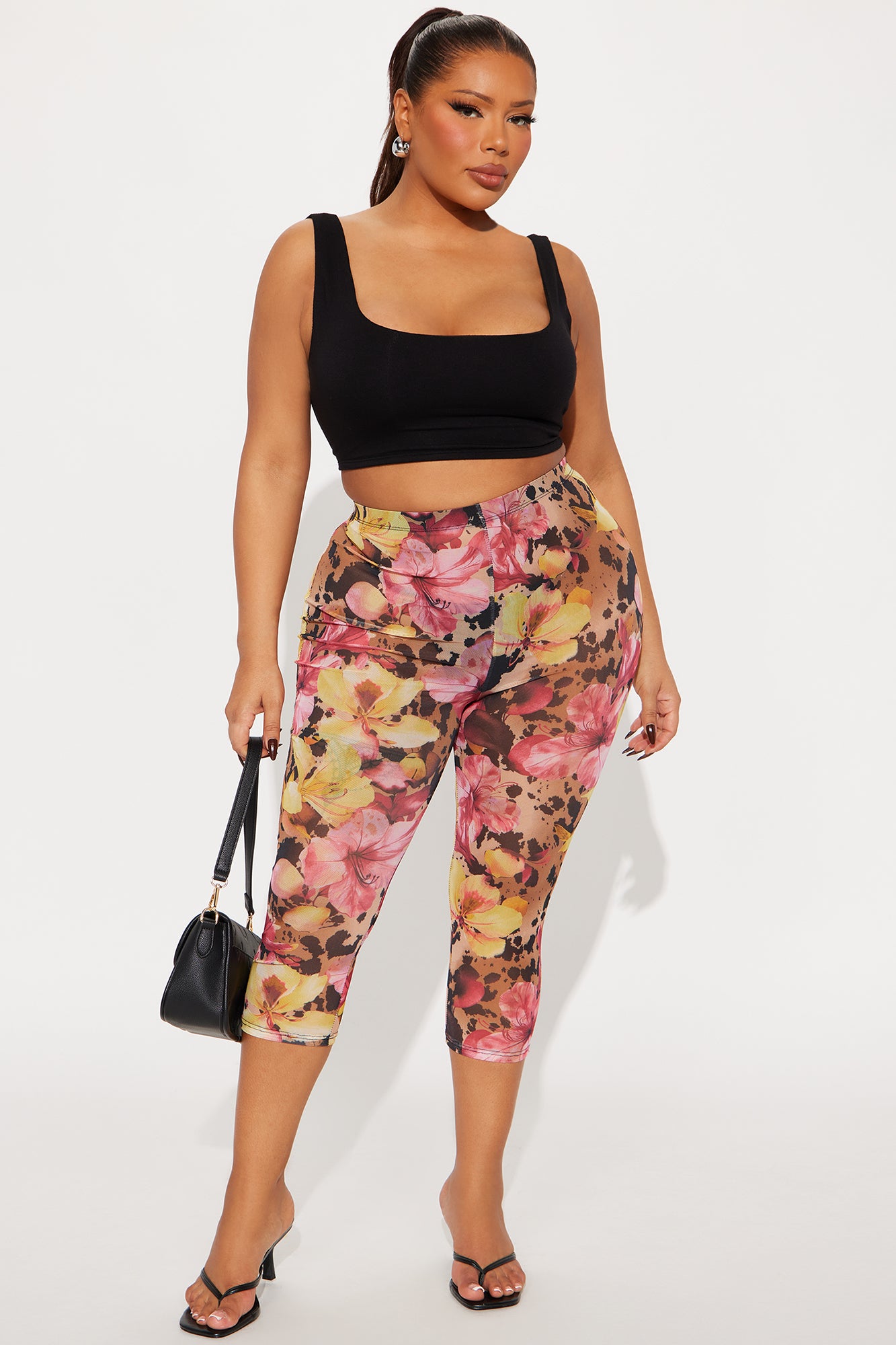 That's Hot Floral Animal Print Mesh Capri Legging - Multi Color - Image 4