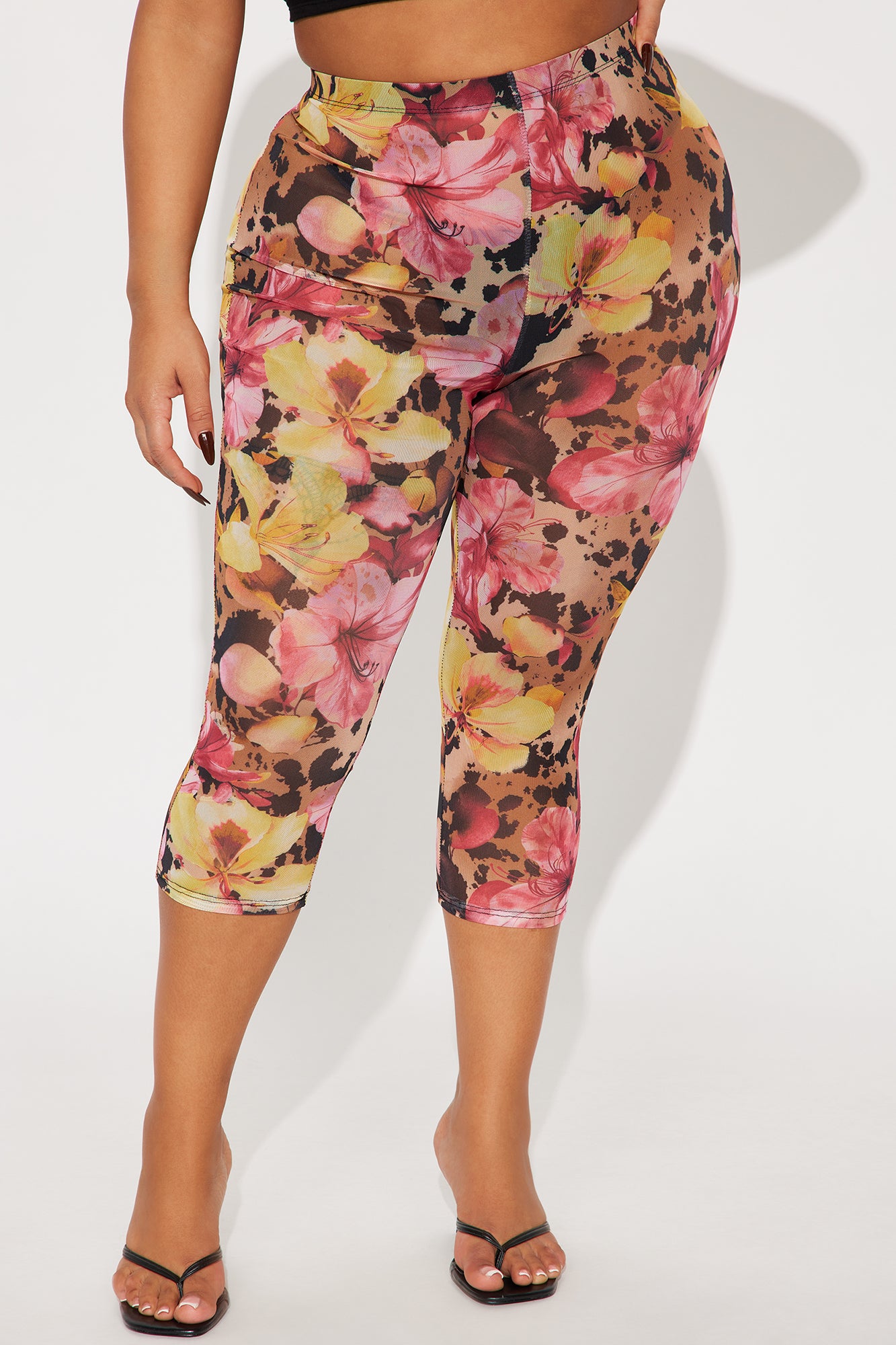 That's Hot Floral Animal Print Mesh Capri Legging - Multi Color - Image 5