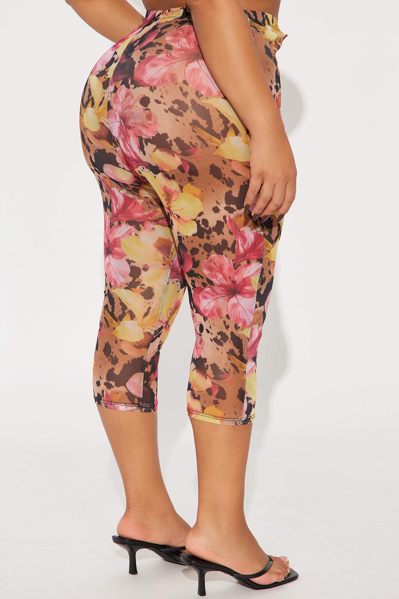 That's Hot Floral Animal Print Mesh Capri Legging - Multi Color - Image 6
