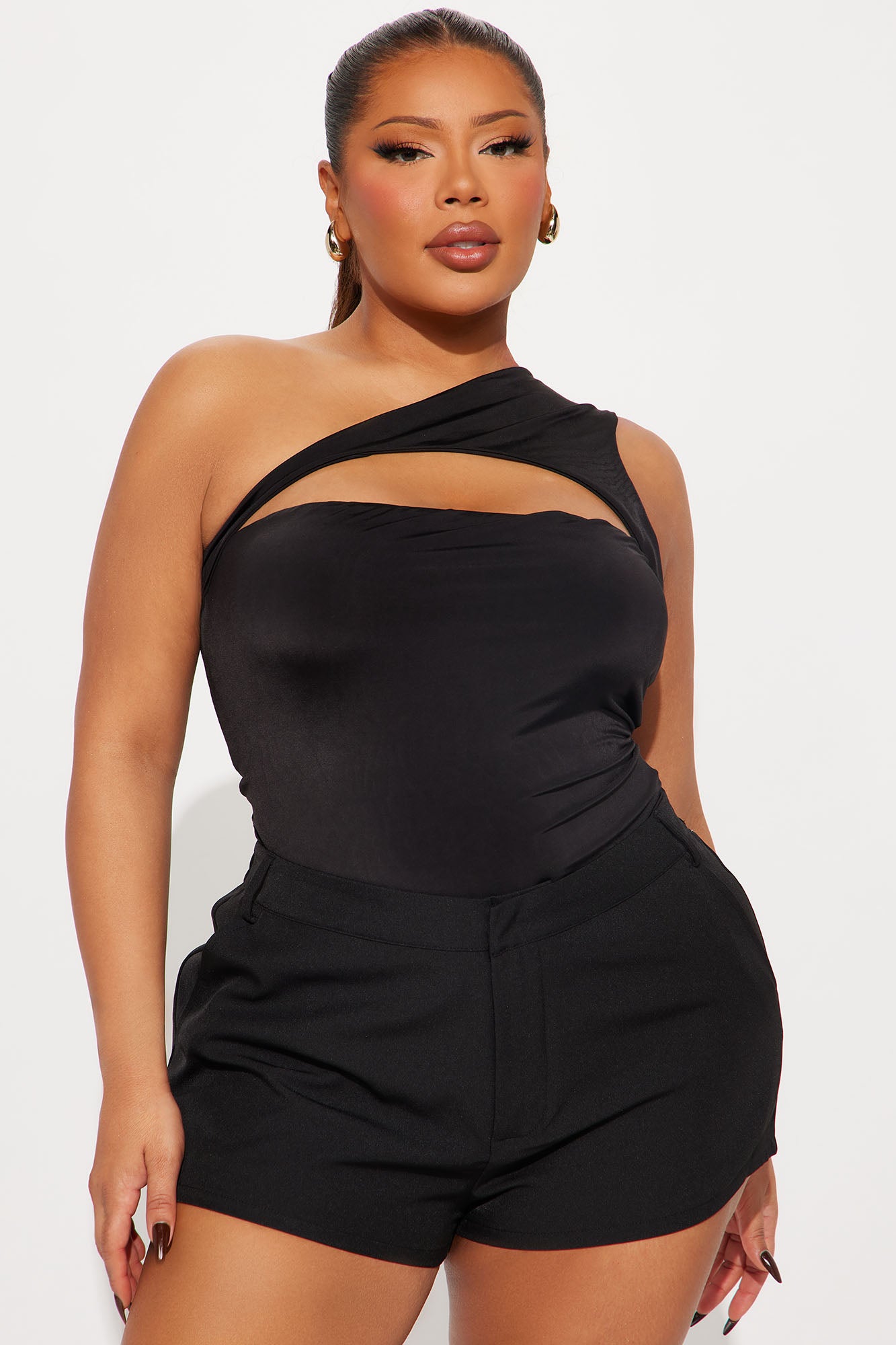 Spring Fever One Shoulder Cut Out Bodysuit - Black - Image 7
