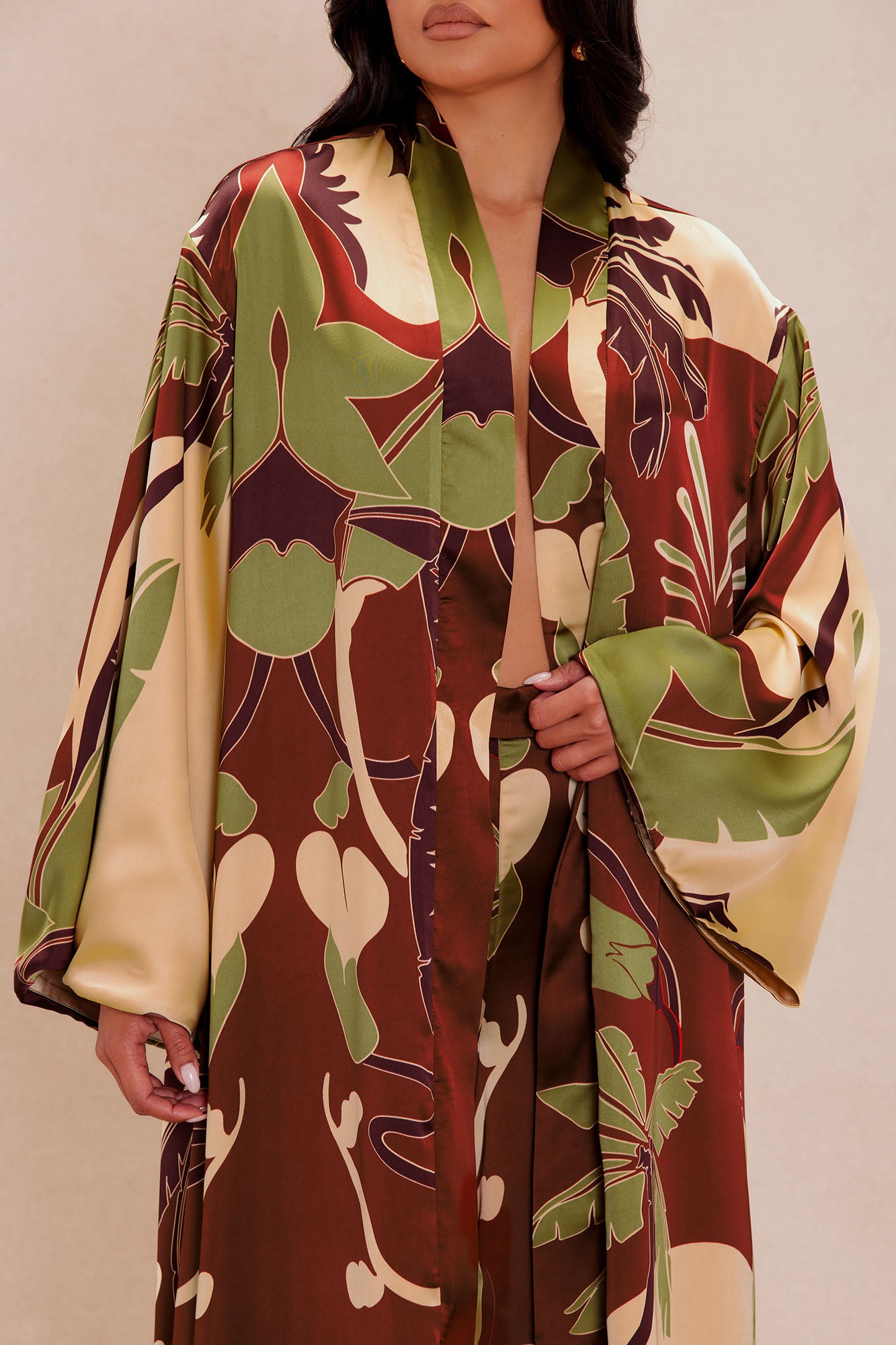 Safira Satin Kimono Pant Set - Rust/combo - Image 3