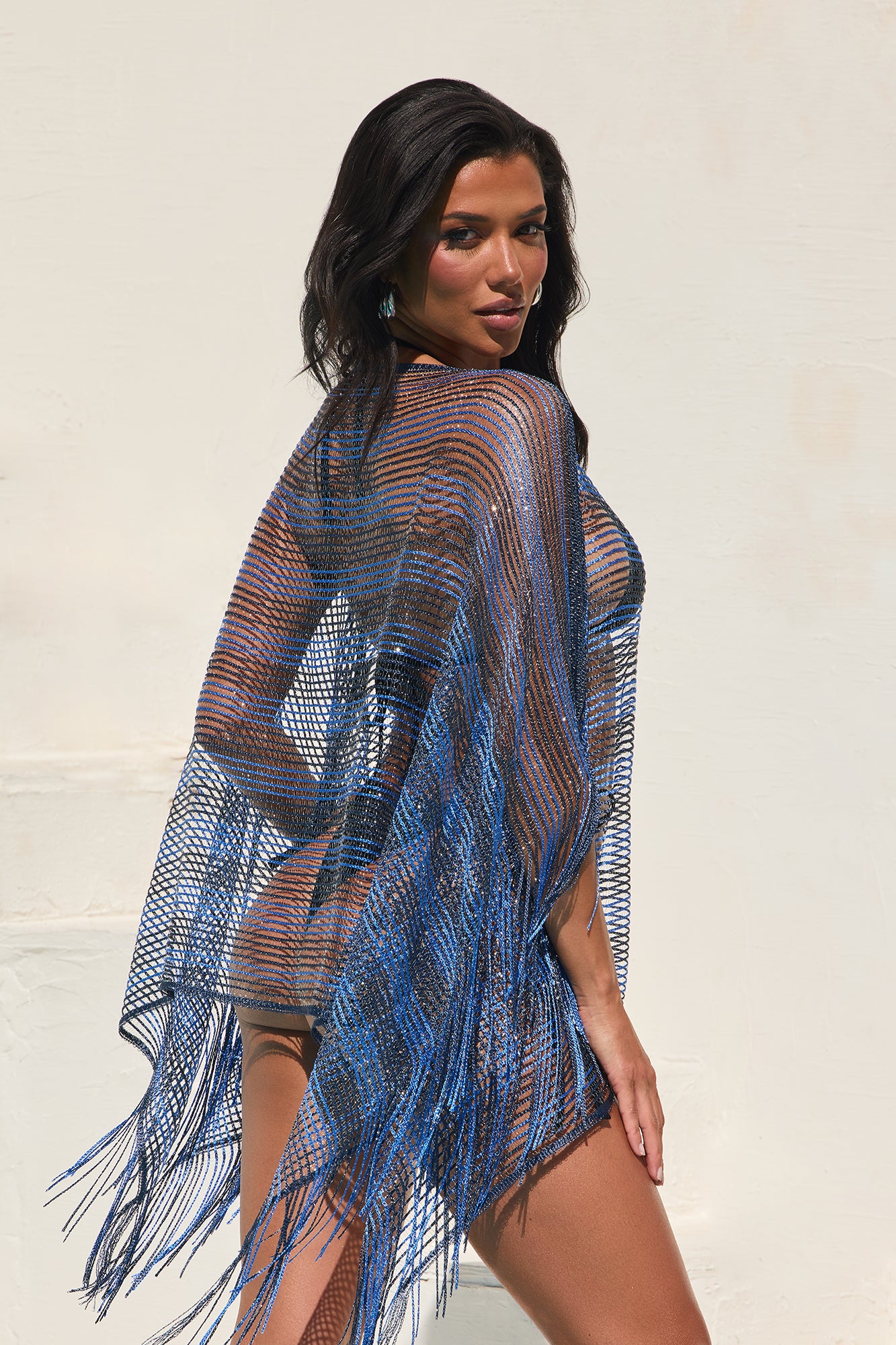 Kerry Fringe Cover Up Shawl - Royal - Image 3
