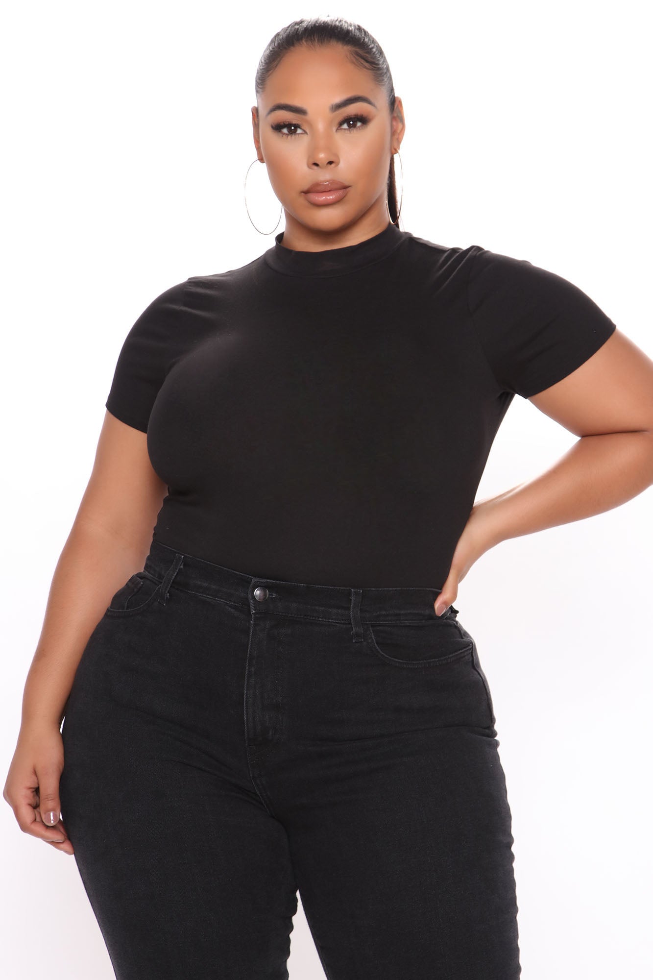 Basic Mock Neck Bodysuit - Black - Image 8