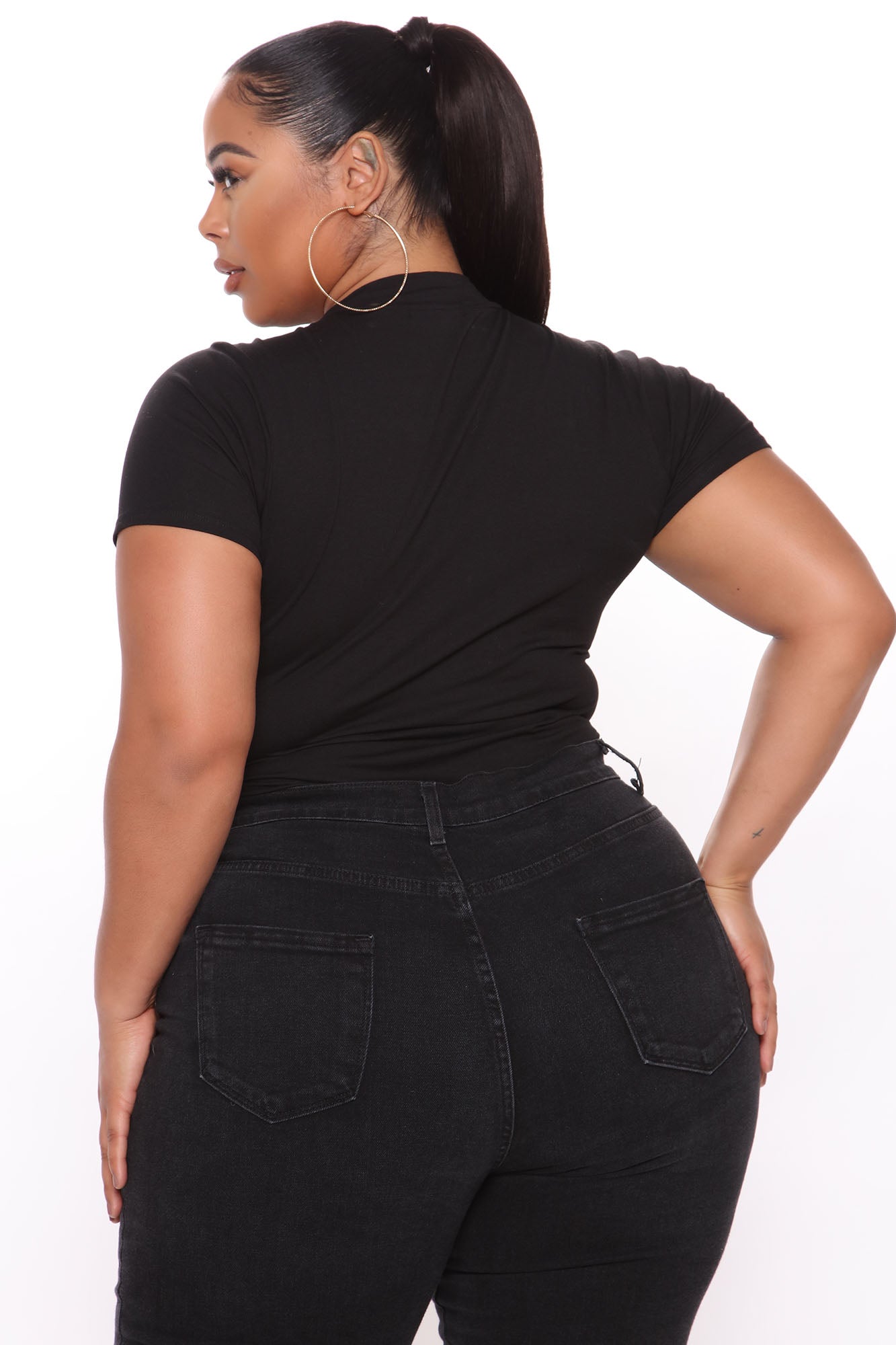 Basic Mock Neck Bodysuit - Black - Image 9