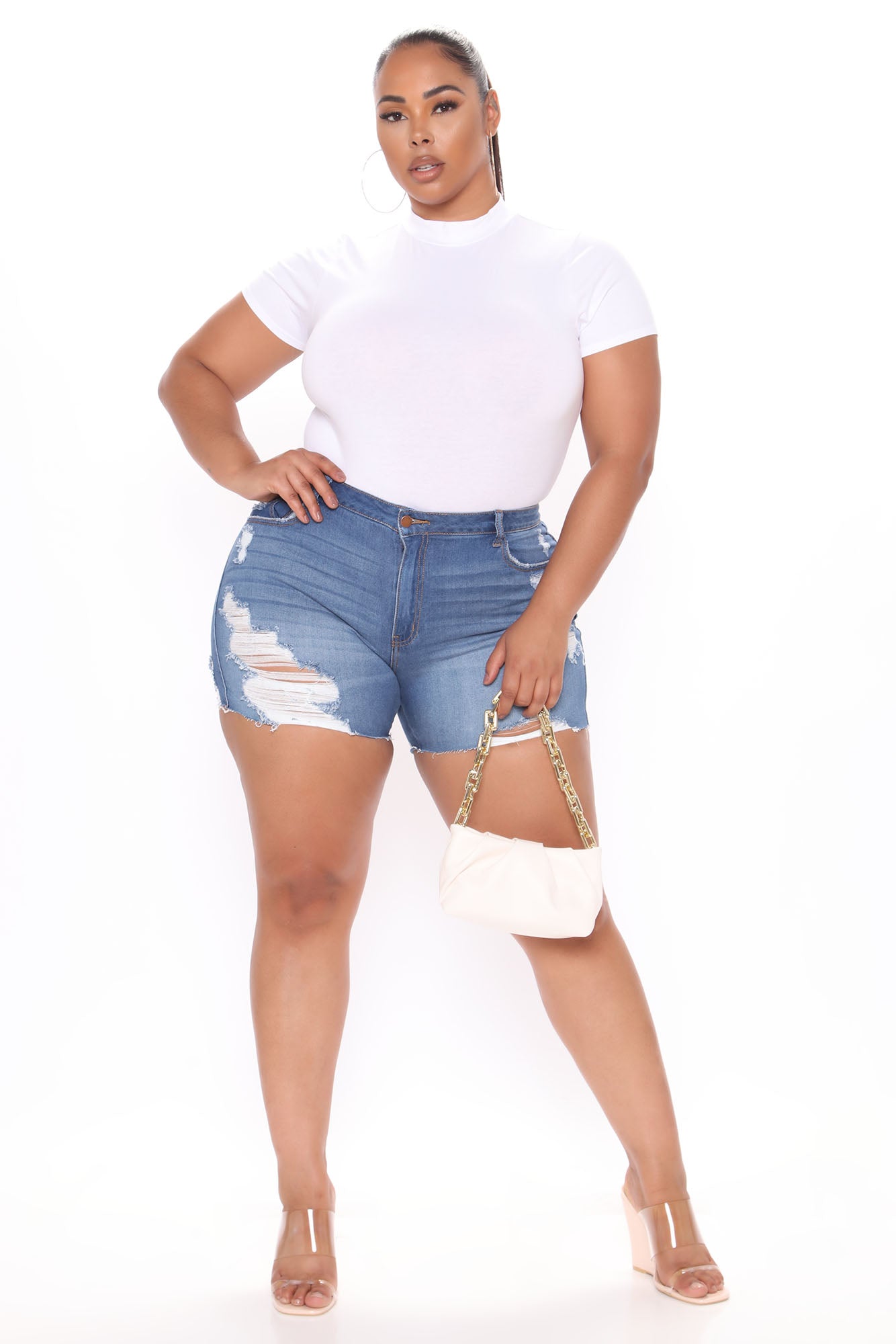 Basic Mock Neck Bodysuit - White - Image 6