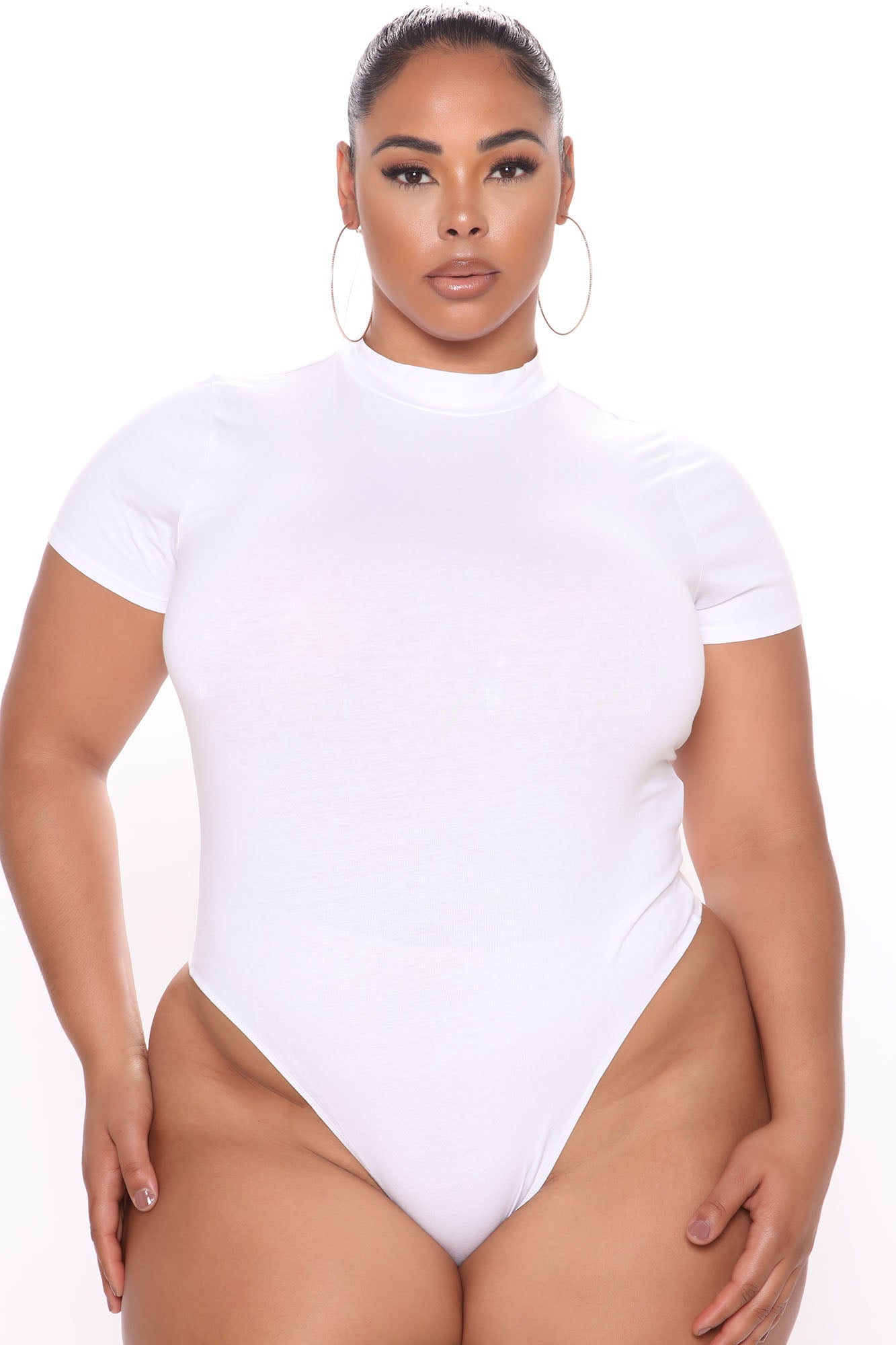 Basic Mock Neck Bodysuit - White - Image 5