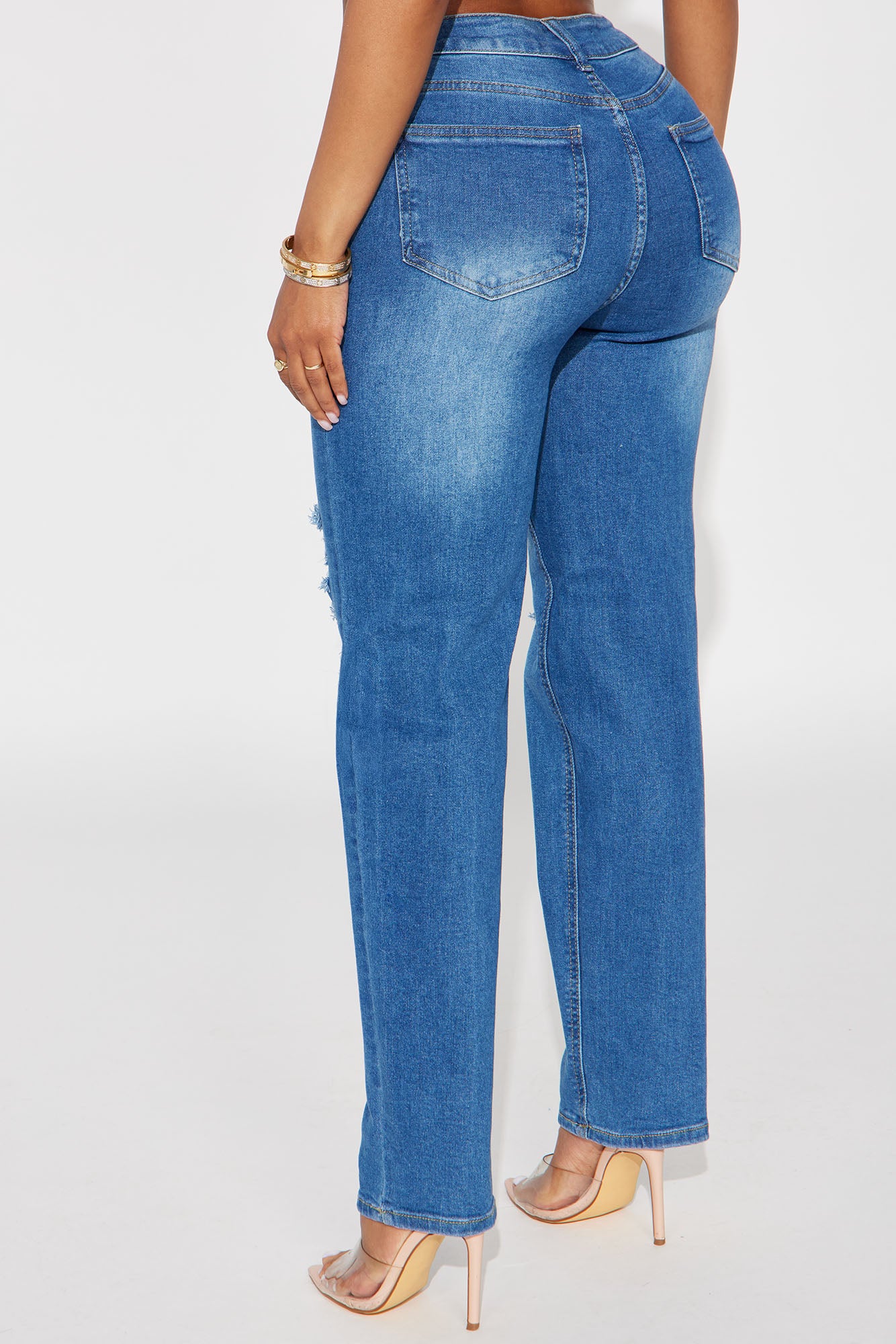 Emma Ripped Slim Straight Leg Jeans - Medium Wash - Image 3