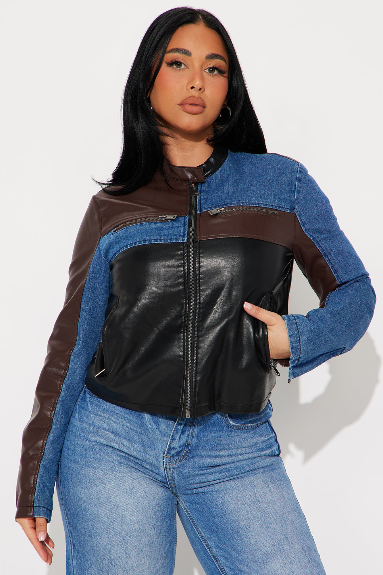From The Block Faux Leather Moto Jacket - Multi Color - Image 3