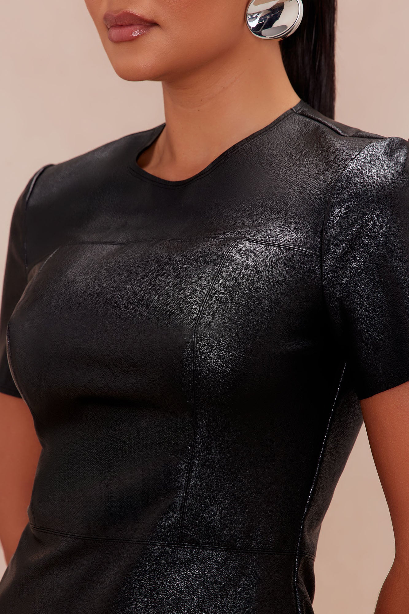 Kim Faux Leather Mini Dress - Black - Image 3