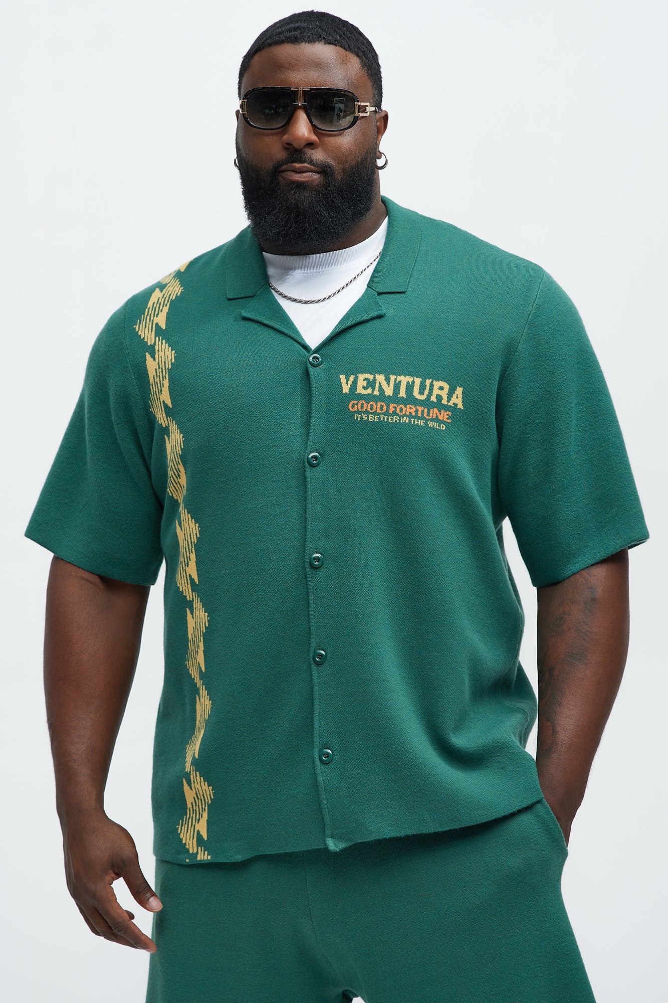 Dragon Palm Short Sleeve Knitted Shirt - Green/combo - Image 5
