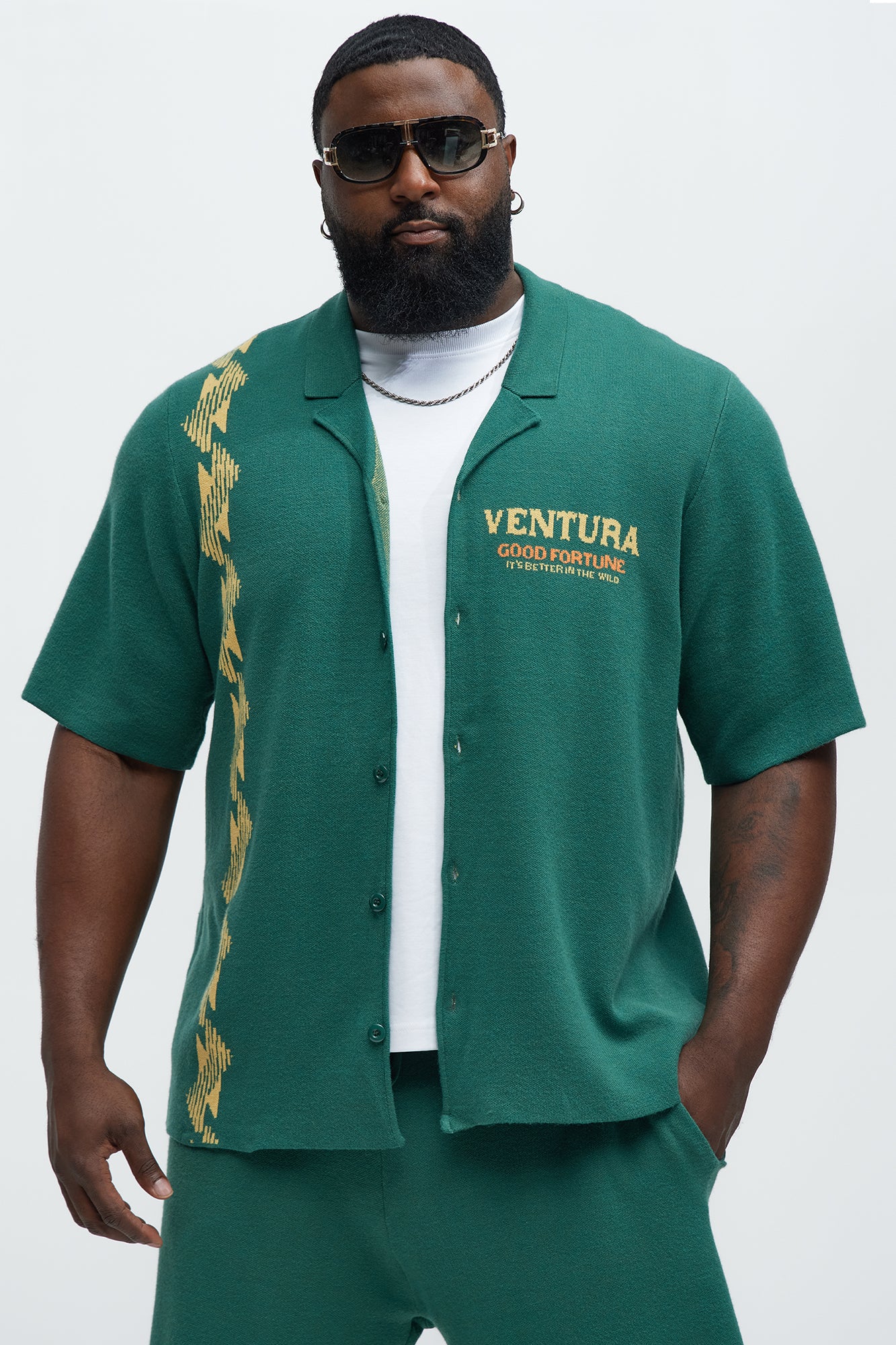 Dragon Palm Short Sleeve Knitted Shirt - Green/combo - Image 7