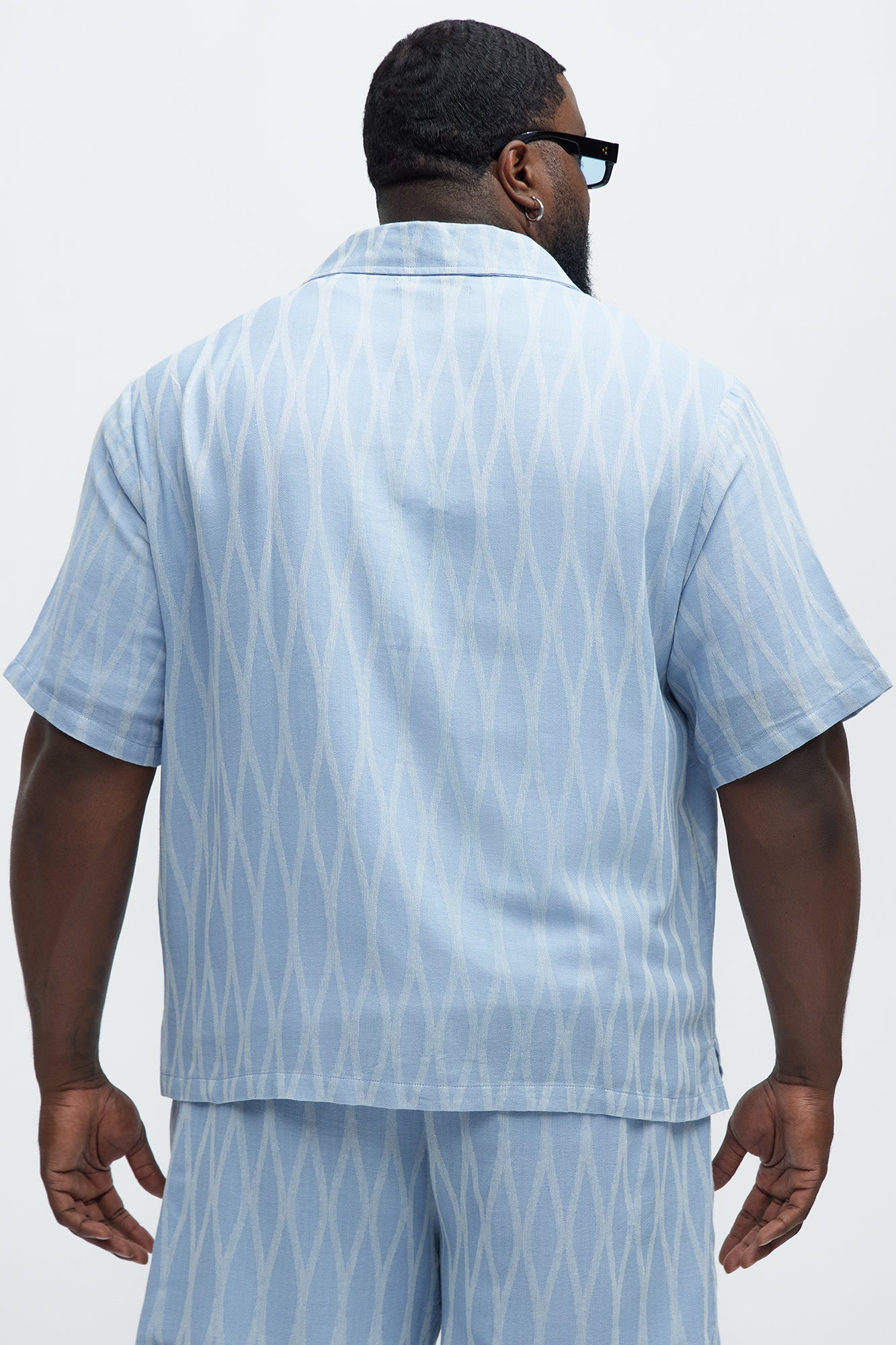 Waved Lines Cuban Collar Button Up Shirt - Blue/combo - Image 5