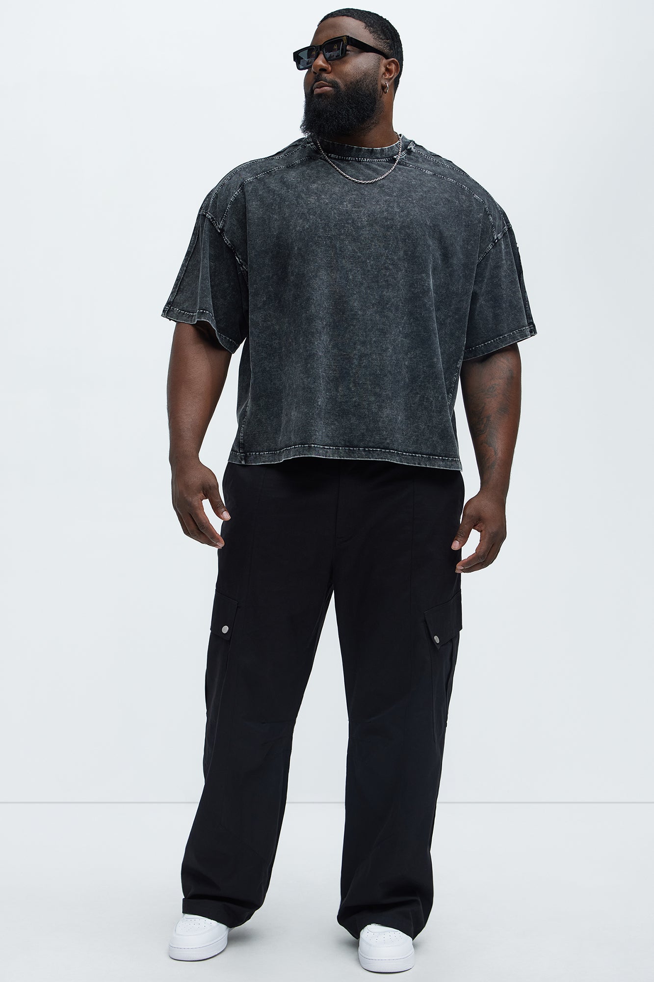 Paneled Acidwash Boxy Tee - Black - Image 5