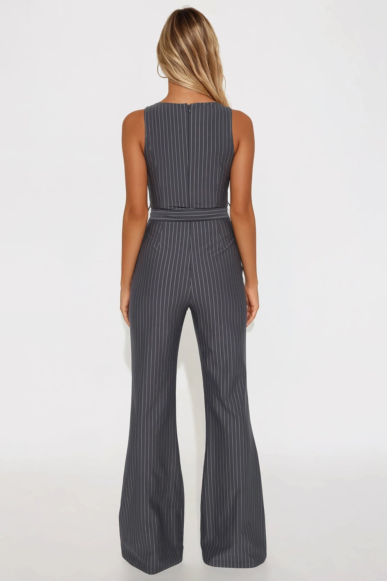 Nobody's Business Pinstripe Jumpsuit - Dark Grey - Image 3