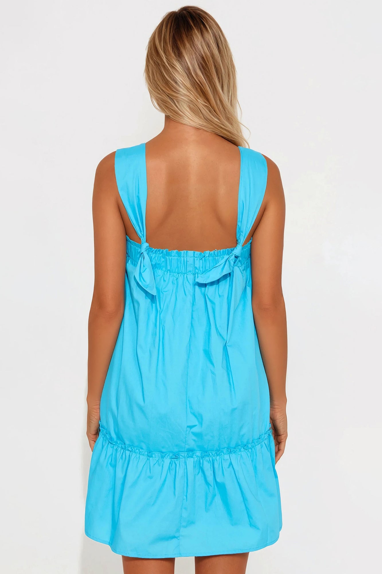 Winona Poplin Babydoll Mini Dress - Aqua - Image 3