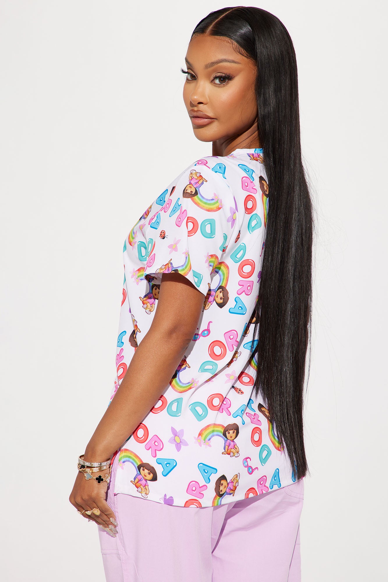 Finding Rainbows Dora The Explorer Uniform Scrub Top - White/combo - Image 3