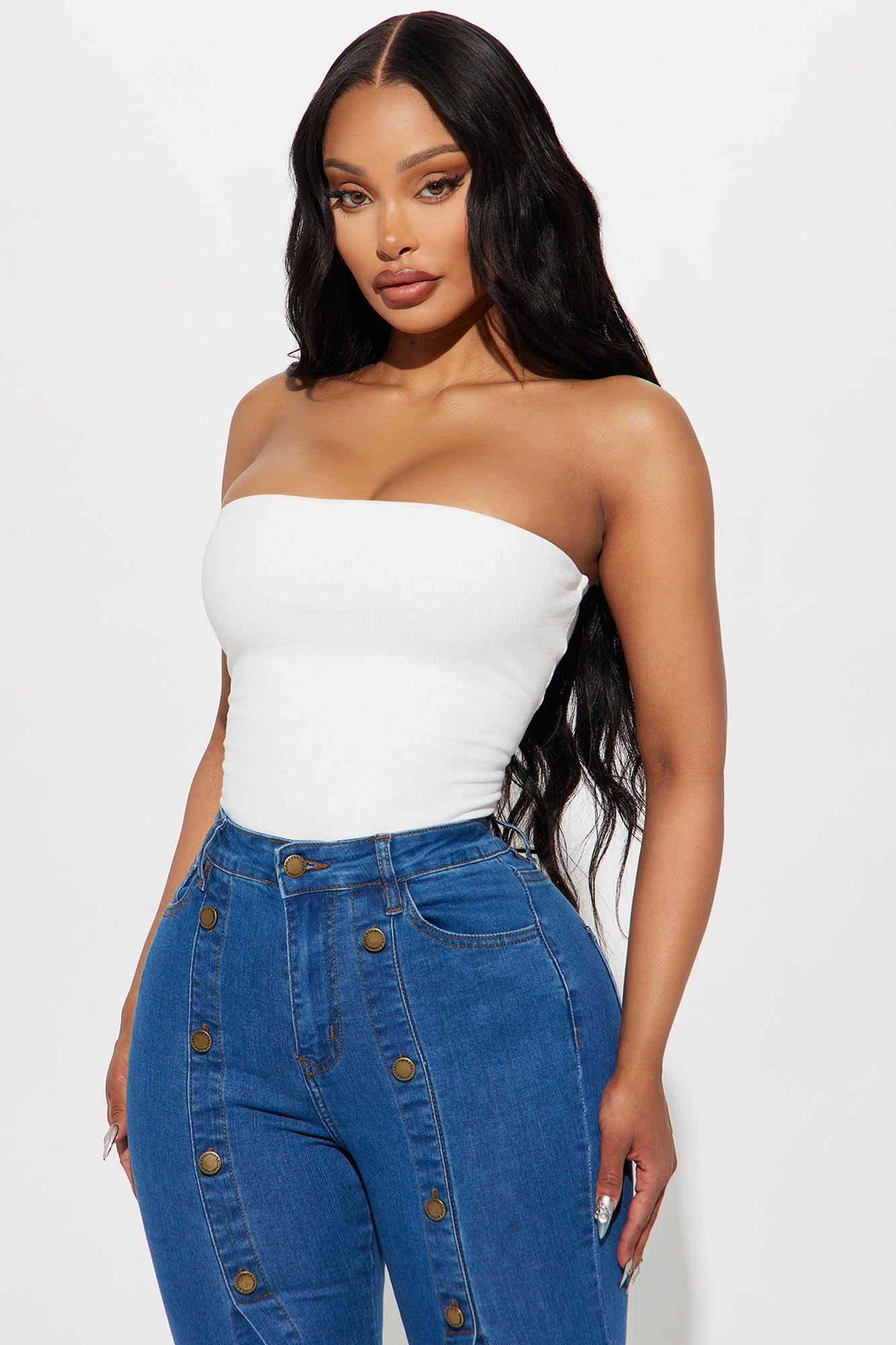 Demi Double Lined Tube Bodysuit - White - Image 3