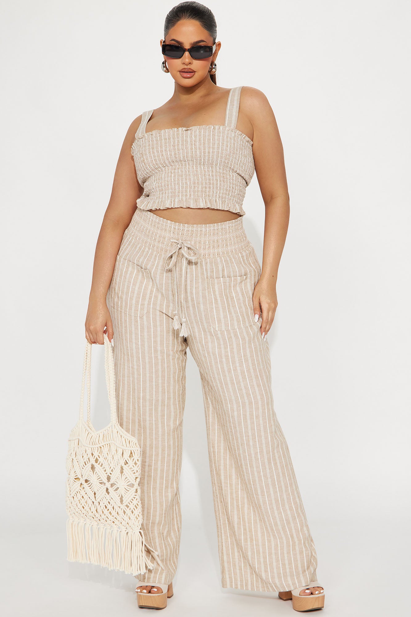 Adele Linen Pant Set - Taupe - Image 4