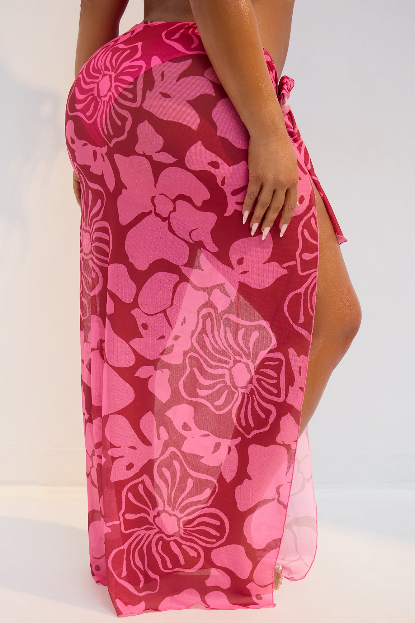 Moana Tropical Florals Mesh Maxi Cover Up Sarong - Red/combo - Image 6